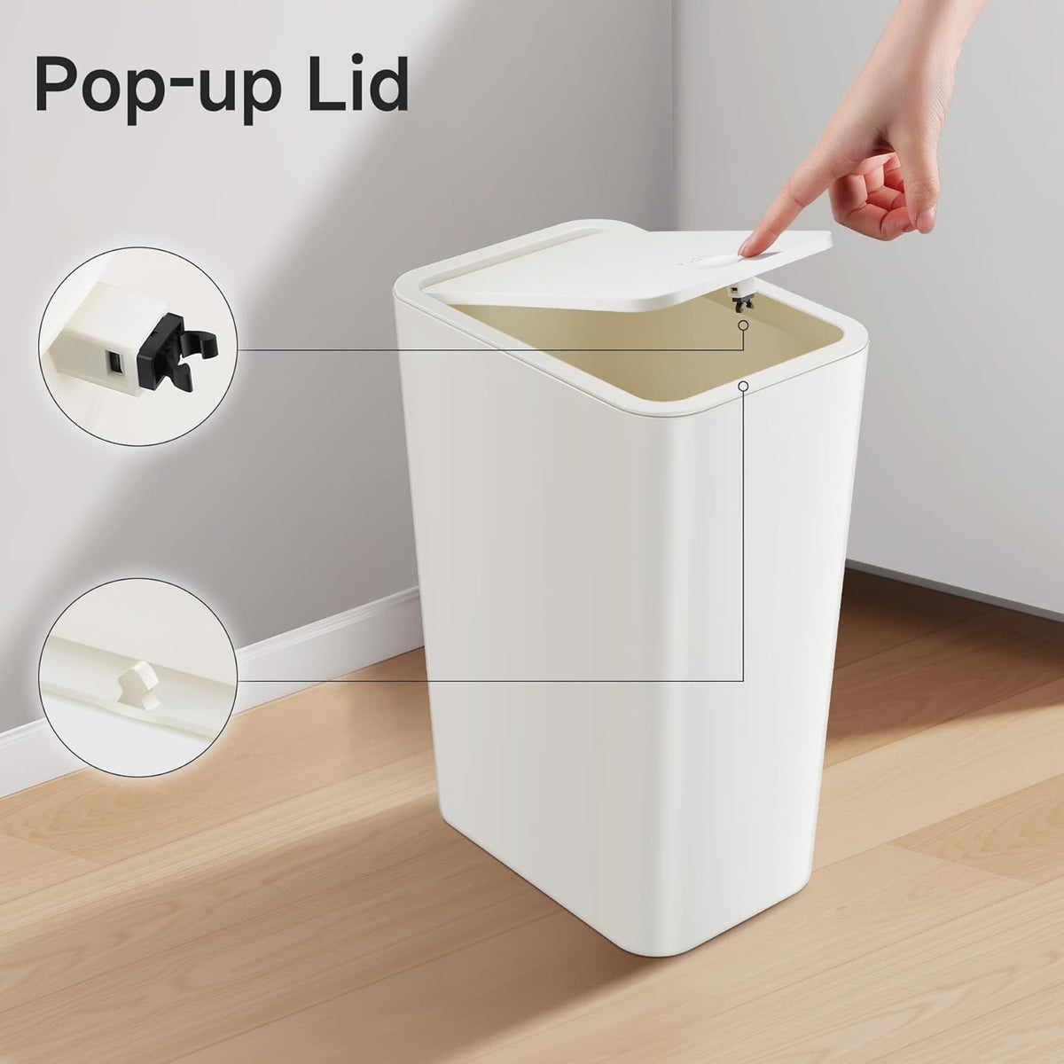 TIPGO Bathroom Trash Can with Lid, 4 Gallon / 15 Liter Small Garbage Can, Press Top Bin, Plastic