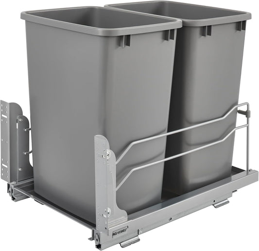 Rev-A-Shelf Double Pullout Trash Cans for Under Kitchen Cabinets 35 Quart 8.75 Gallon with