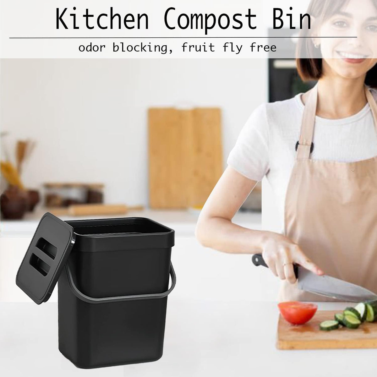 LALASTAR Countertop Compost Bin with Lid, Hanging Small Trash Can with Lid Under Sink for Kitchen