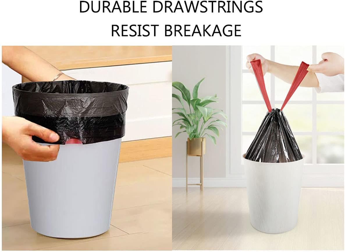 Feisco 8 Gallon Black Trash Bag,30L Drawstring Garbage Bag Trash Can Liner,90 Counts,0.9 Mil (8