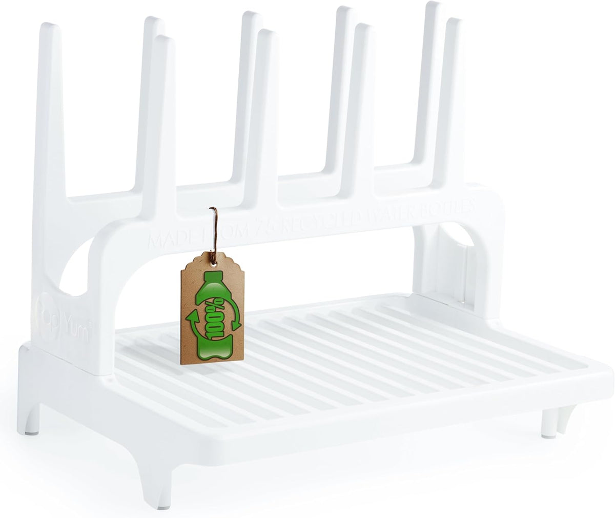 PopYum Glacier White Space Saving Drying Rack from 100% Recycled Bottles, countertop for Baby