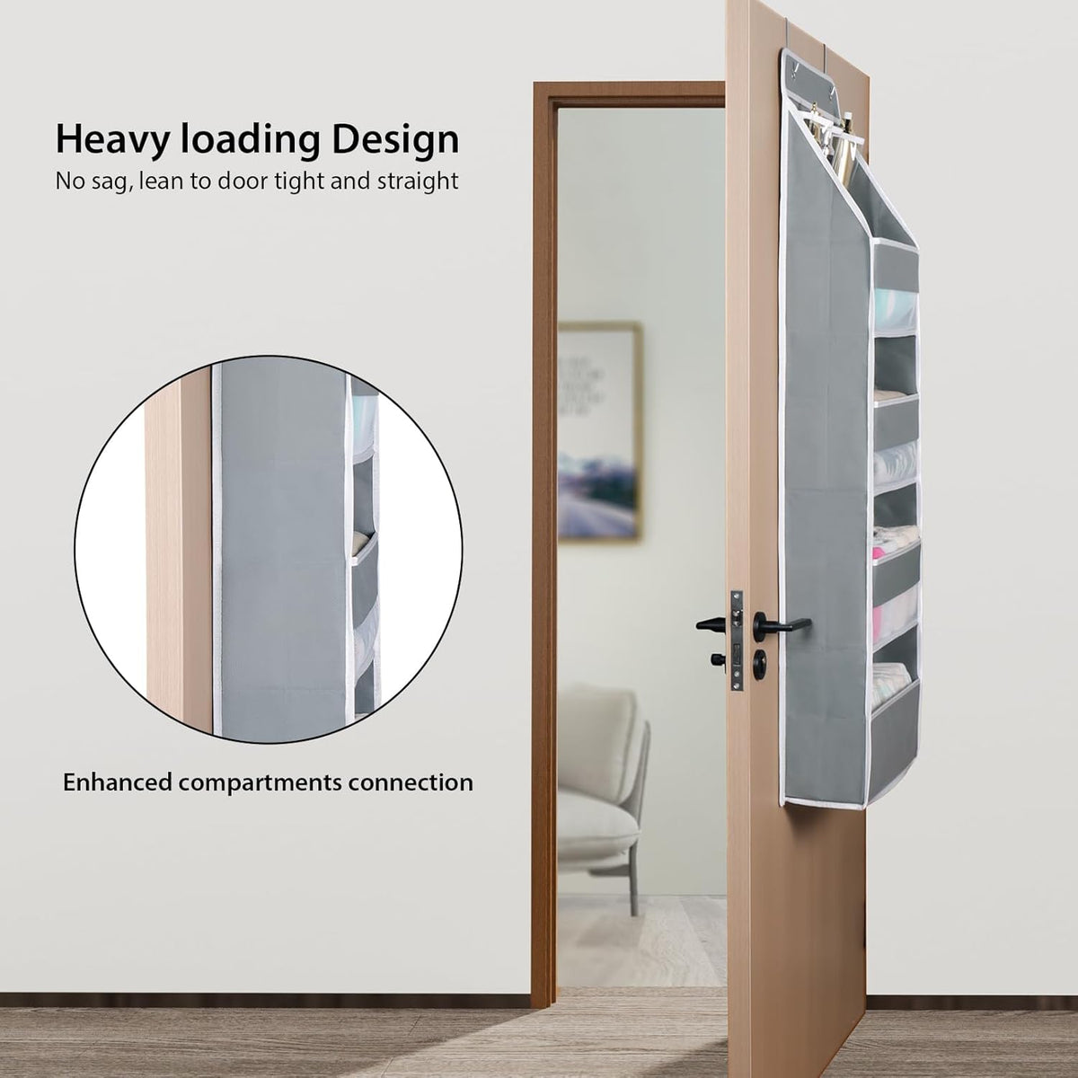 Univivi 5-Shelf Fabric Door Storage Over Door Hanging Organizer with 4 Large Pockets and 3 Small