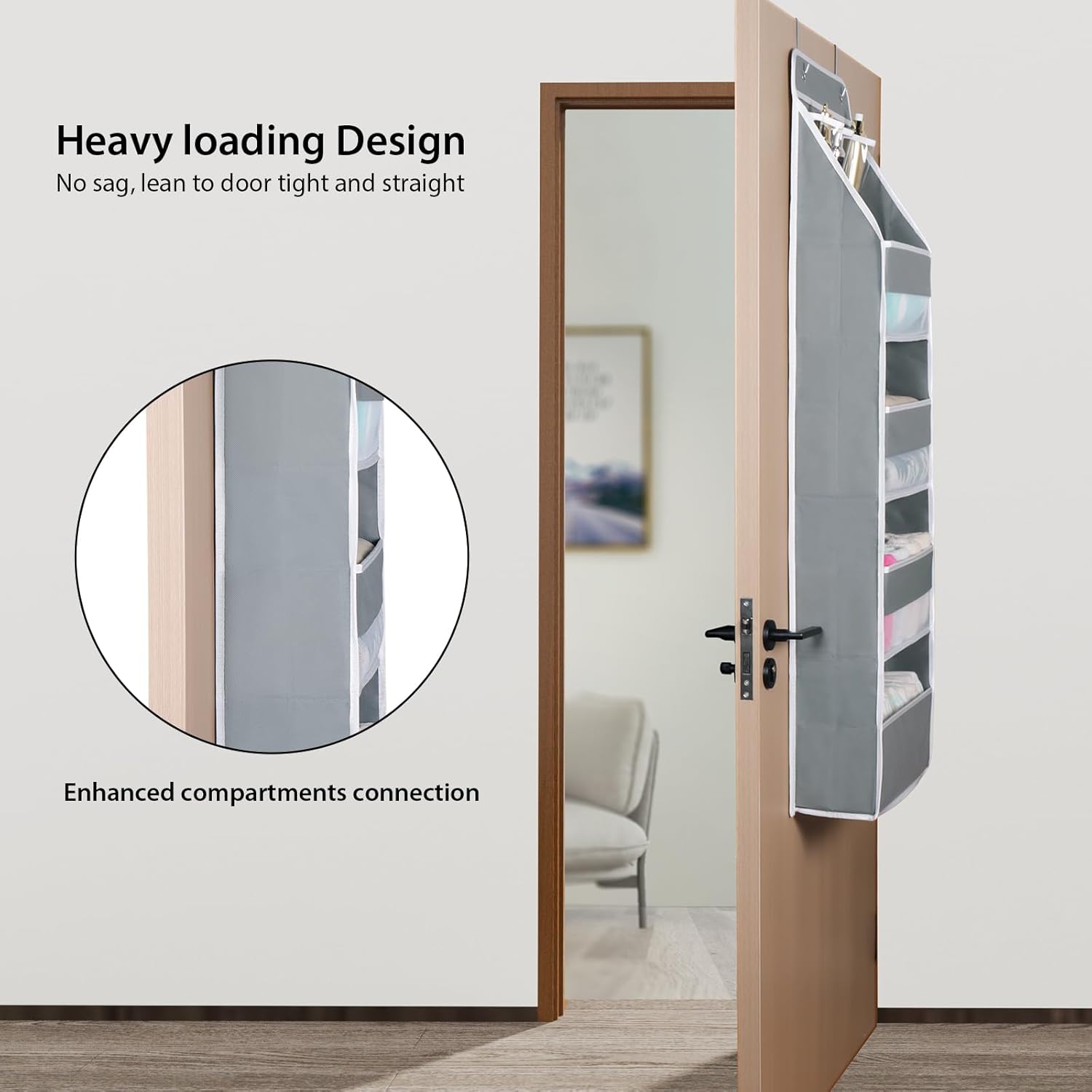 Univivi 5-Shelf Fabric Door Storage Over Door Hanging Organizer with 4 Large Pockets and 3 Small