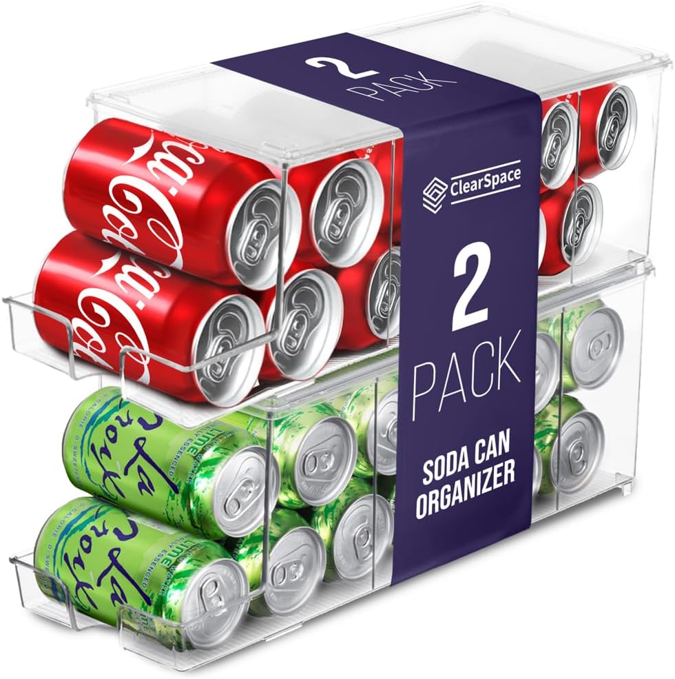 ClearSpace Soda Can Organizer & Soda Can Dispenser for Refrigerator - Fridge Organizer & Stackable