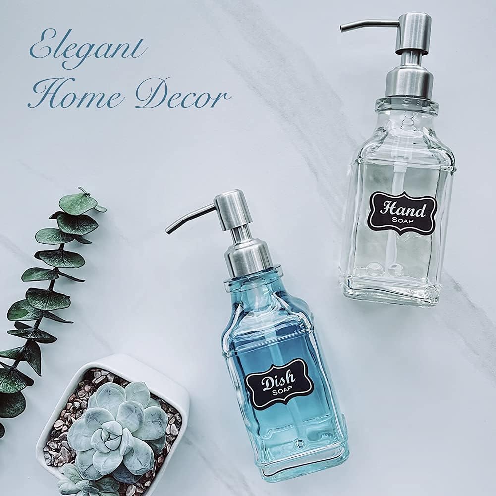 JASAI 2Pack Antique Design Glass Soap Dispenser with Rust Proof 304 Stainless Steel Pump