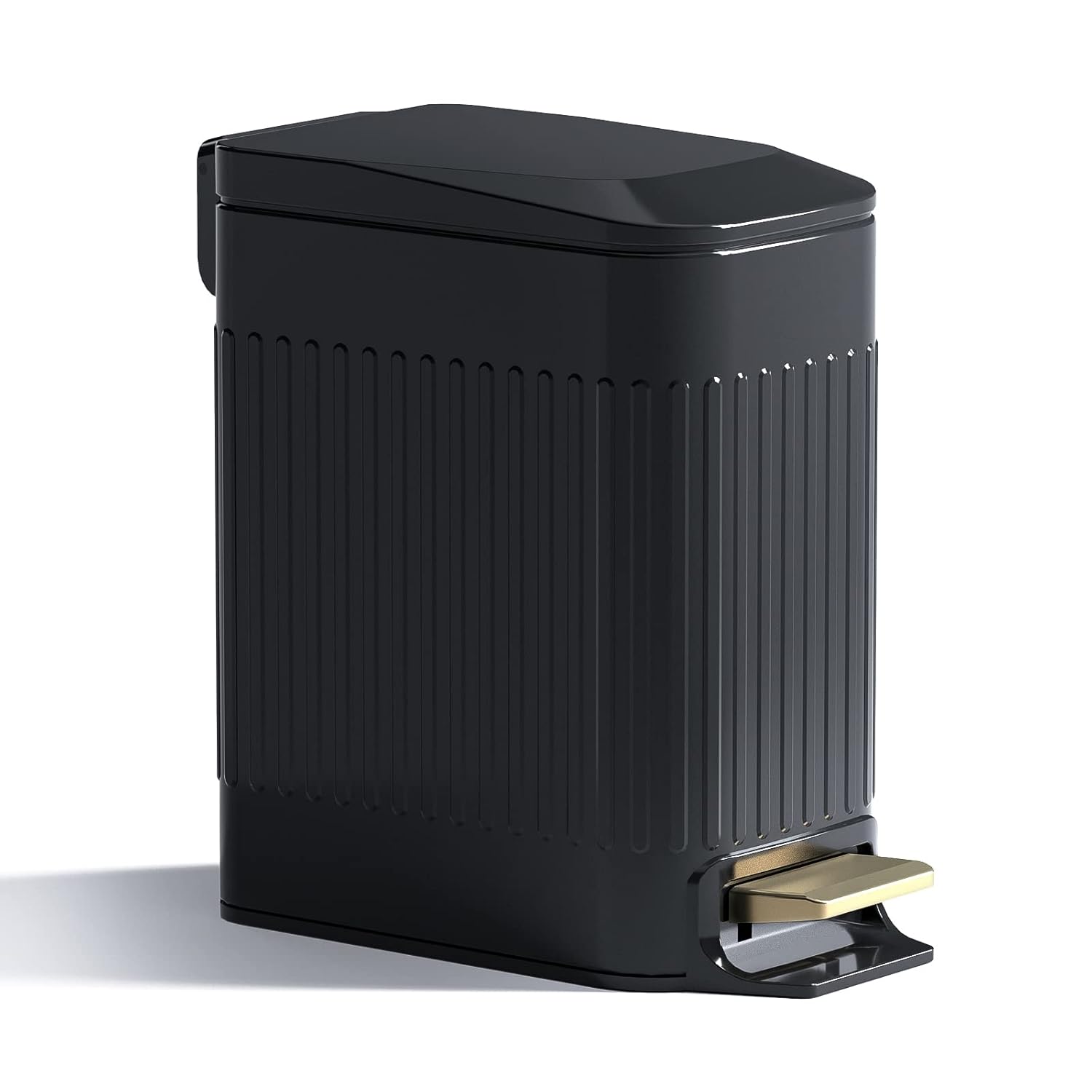 CEROELDA Small Bathroom Trash Can with Lid Soft Close-5L/1.3 Gal Slim Garbage Can-Metal Step