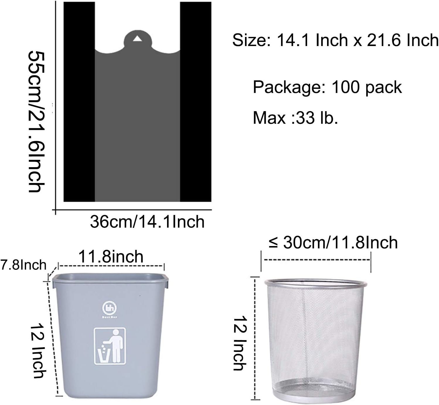 YYaaloa 100 pcs Black Trash Bags with Handles - 14x22 Super Thick 1.8mil Plastic Rubbish Bags for
