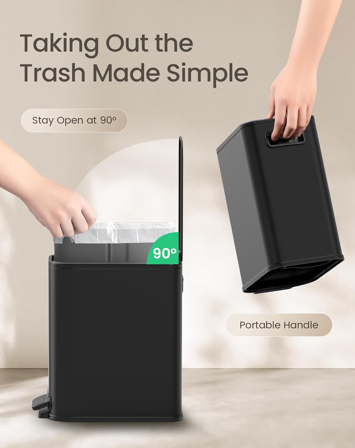 Cesun Small Bathroom Trash Can with Lid Soft Close, Step Pedal, 5 Liter / 1.3 Gallon Stainless