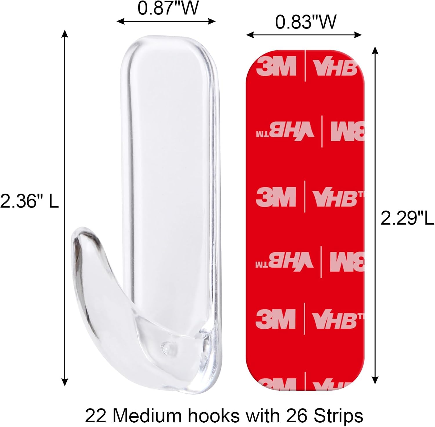 Wall Hooks for Hanging Heavy Duty, Medium 22 Self Adhesive Wall with 26 Strips no Damage
