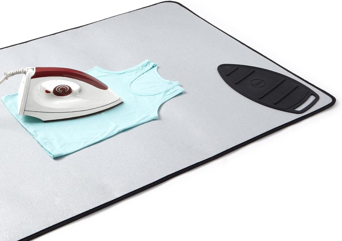 Encasa XO Ironing Mat/Pad - Metallic Silver (Large 48"x28") with 5mm Foam Padding & Silicone Iron