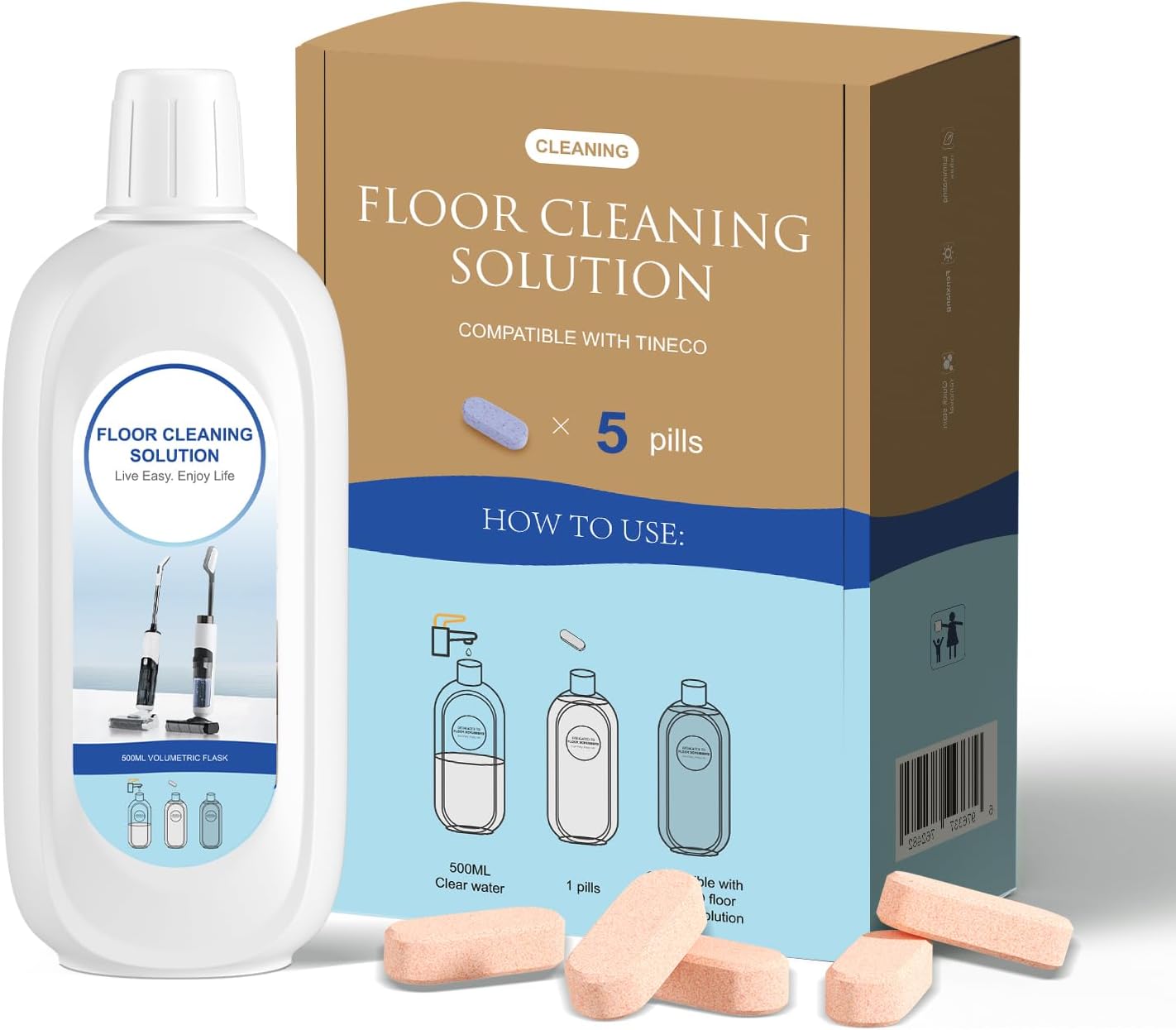 5 Bottles Compatible with Tineco Cleaning Solution Pet 500ml Per Bottle Orange Scents Floor Cleaner