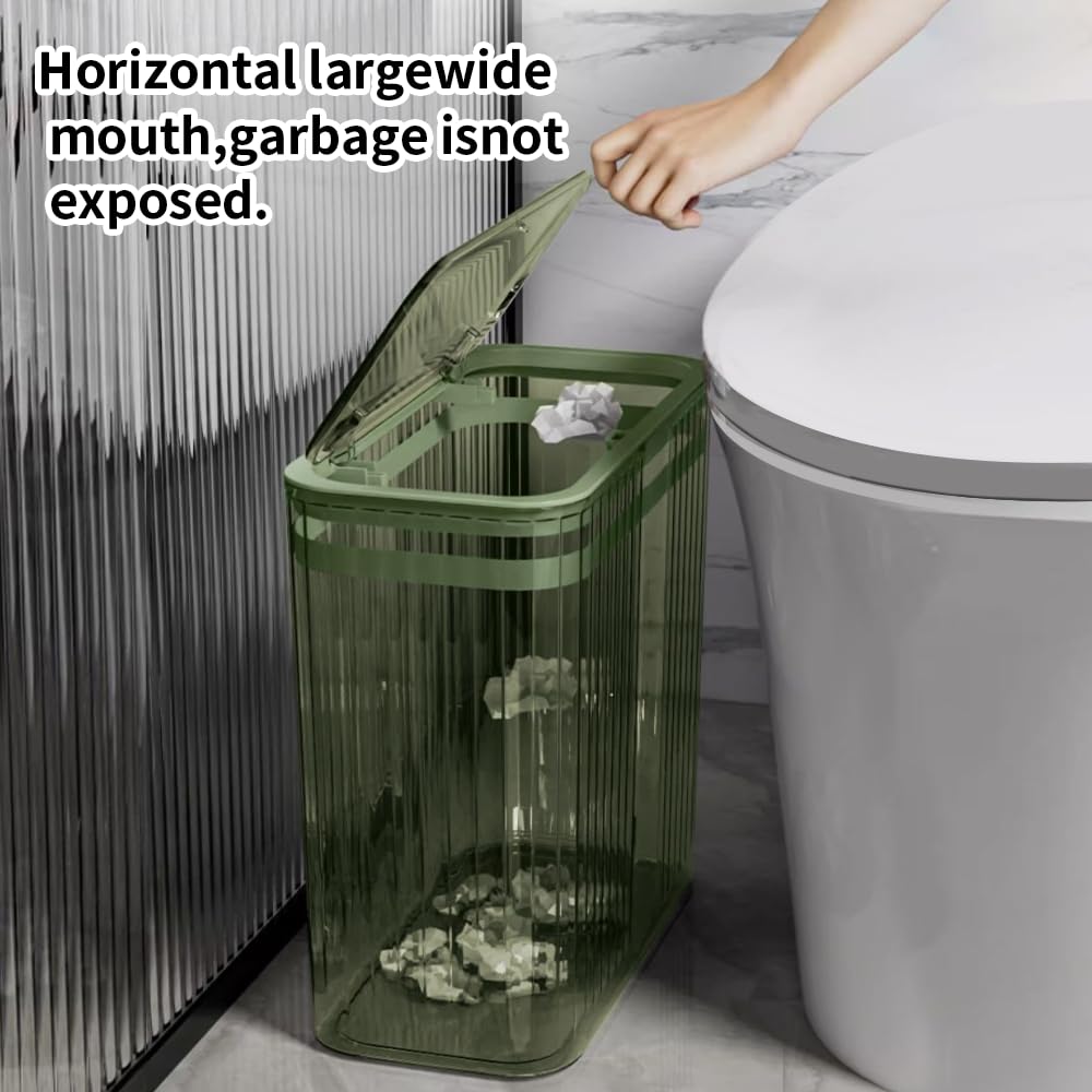 Transparent Trash Can, Bathroom Trash Cans with Lids, 3.5 Gallon Garbage Can for Bedroom, Office