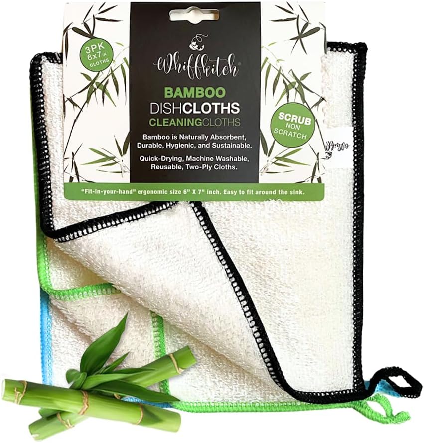 Whiffkitch Dishcloths Dishrags for Kitchen and Household Cleaning 6x7 3-Pack Non-Scratch 2-Ply