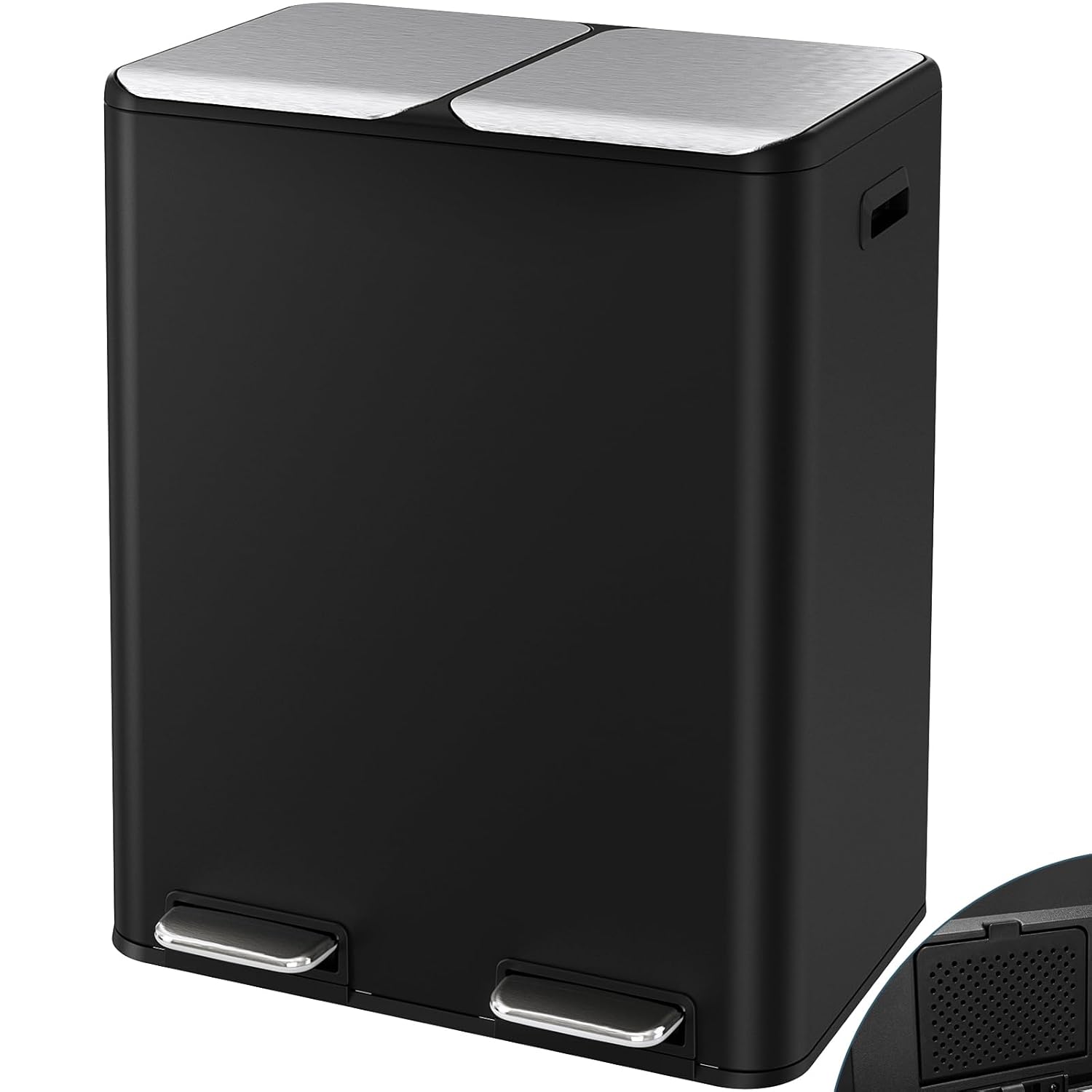 Arlopu 16Gal Dual Trash Can w/2 Built-in Box for Odor Control, Hands-Free Kitchen Garbage Bin