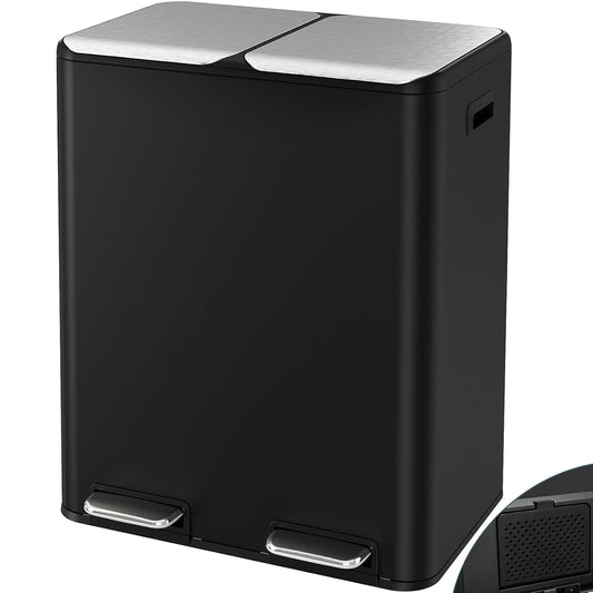 Arlopu 16Gal Dual Trash Can w/2 Built-in Box for Odor Control, Hands-Free Kitchen Garbage Bin