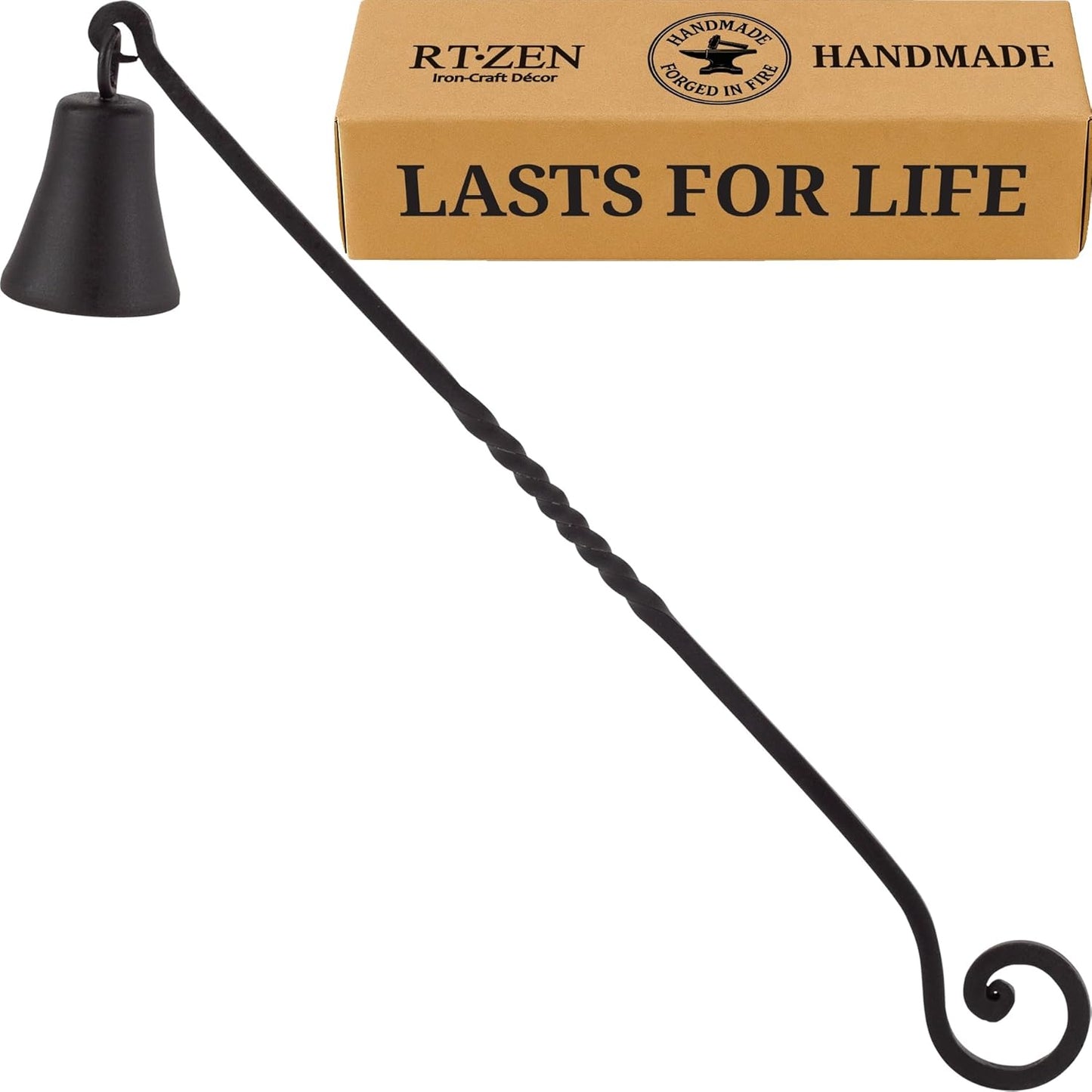 RTZEN Antique Bell Candle Snuffer - Handcrafted Decorative Rustic Wrought Iron Candle Extinguisher