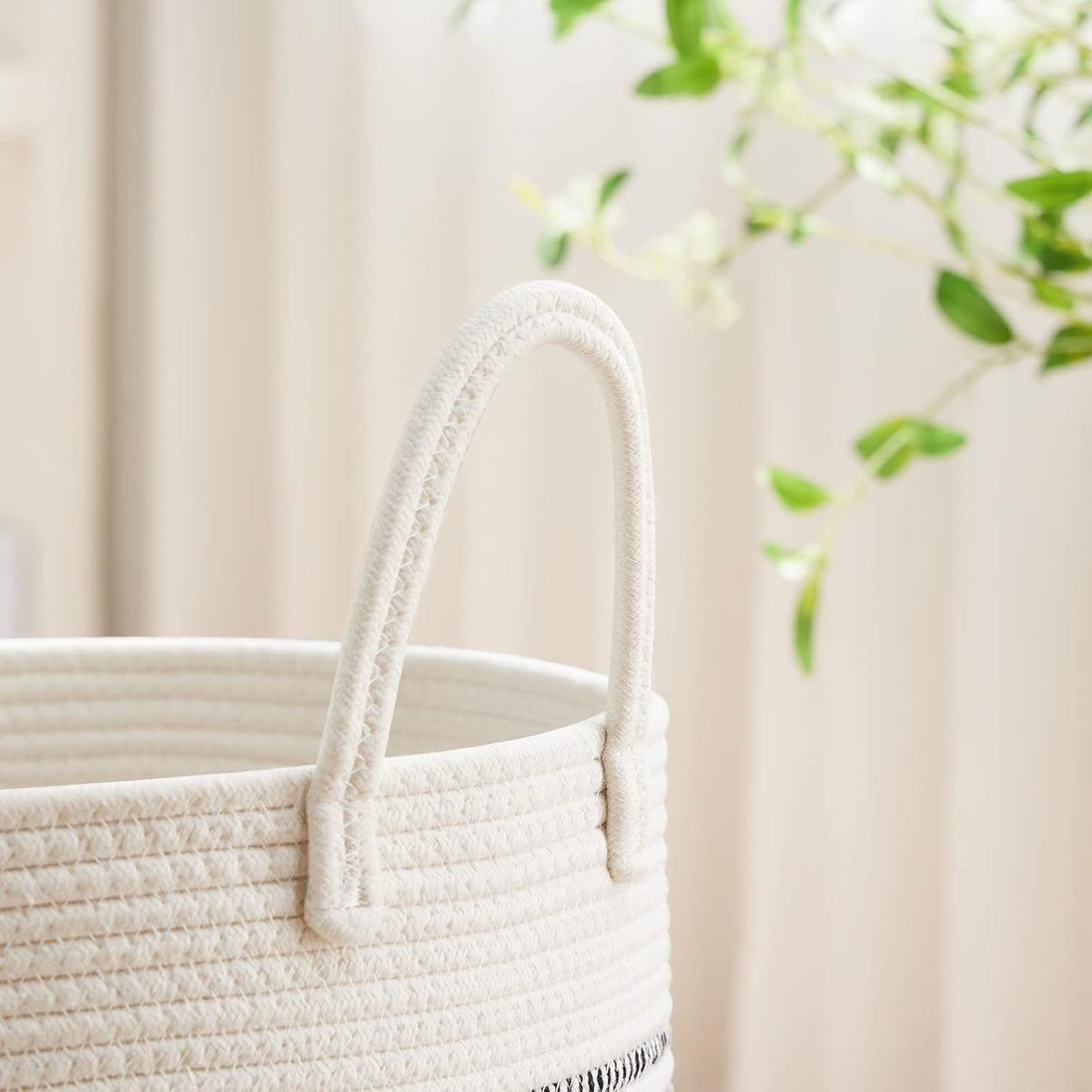 VIPOSCO Large Laundry Hamper, Tall Woven Rope Storage Basket for Blanket, Toys, Dirty Clothes in