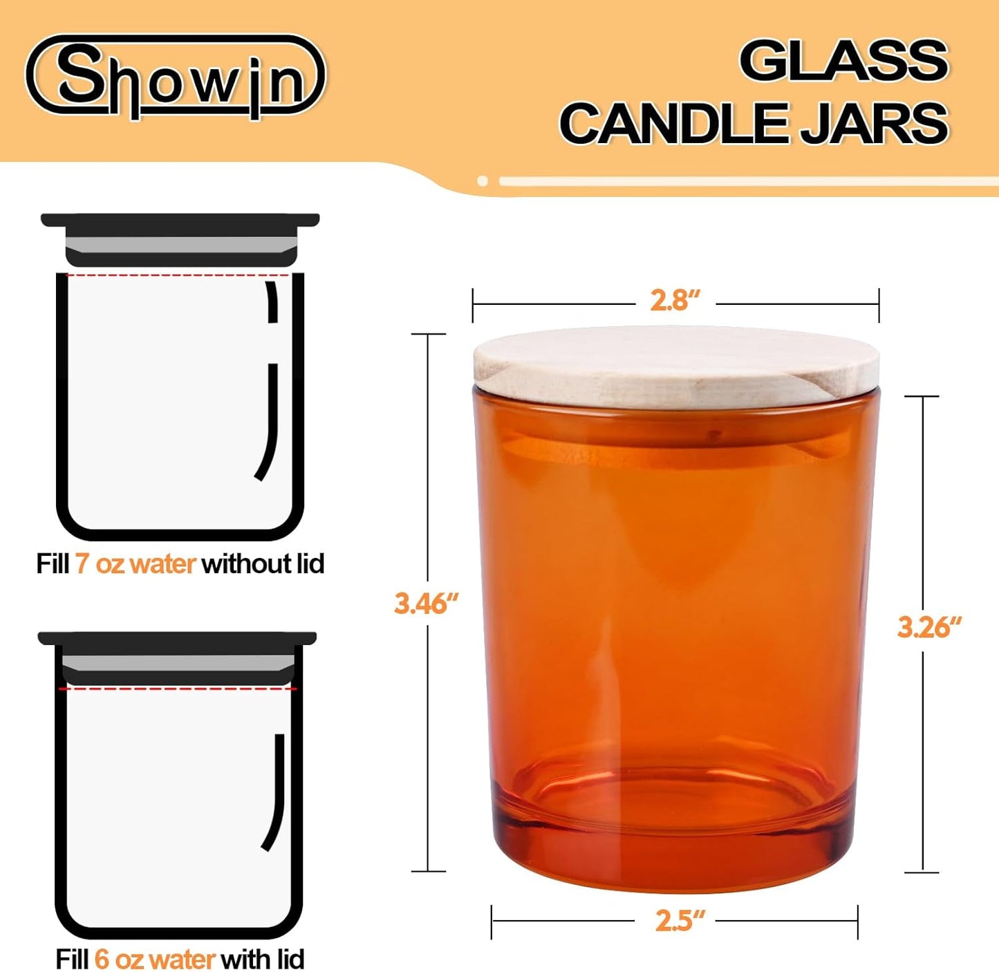 SHOWIN Thick Candle Jars for Making Candles 12 Pcs, 7 OZ Empty Jars with Wood Lids for Candle