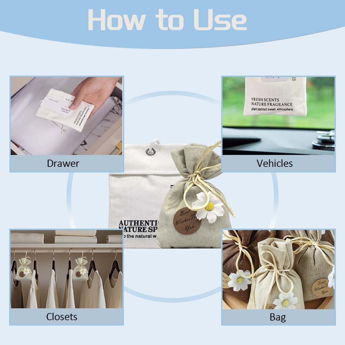 6-Pack Fresh Scented Sachet Packet, Air Freshener Bags for Drawers, Closets, Cars, Long Lasting