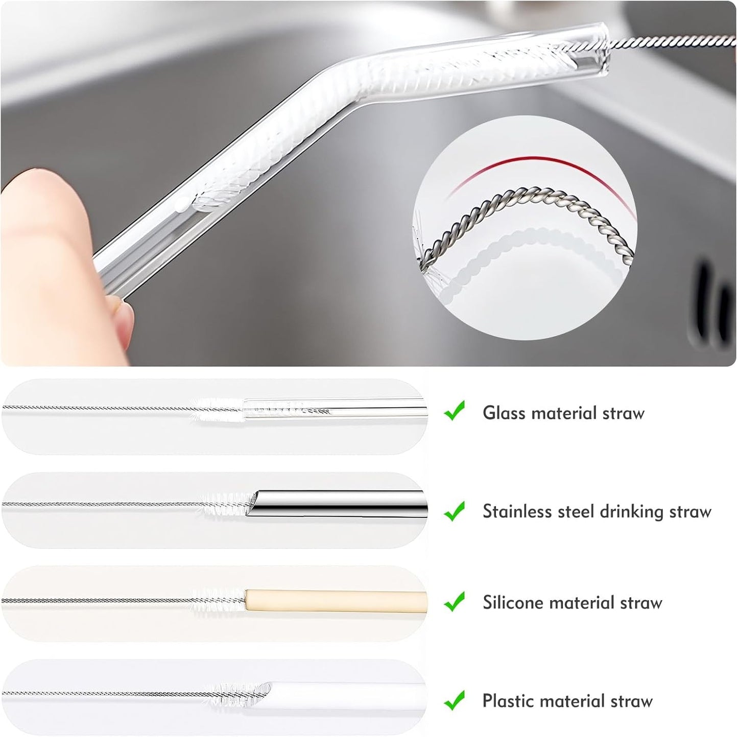 18Pcs Straw Cleaner Brush, Straw Cleaner with Extended Handle for Deep Cleaning, Straw Brushes for