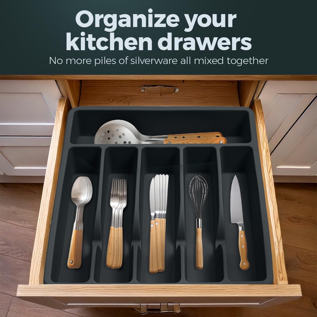 Silicone Silverware Drawer Organizer – Non-Slip Utensil Holder for Kitchen Drawers | Cutlery Tray