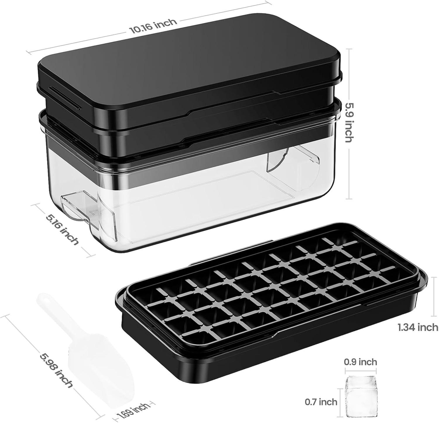 Ice Cube Tray with Lid and Bin, PHINOX 64 pcs Ice Trays for Freezer, Ice Cube Trays for Freezer