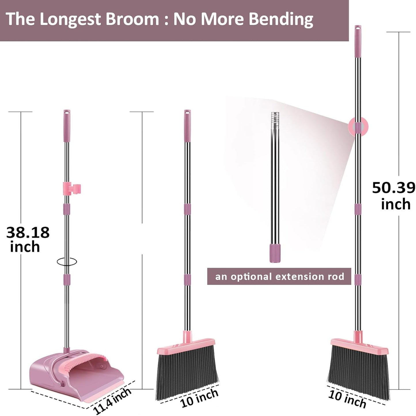 kelamayi Broom and Dustpan Set for Home, Office, Indoor&Outdoor Sweeping, Stand Up Broom and