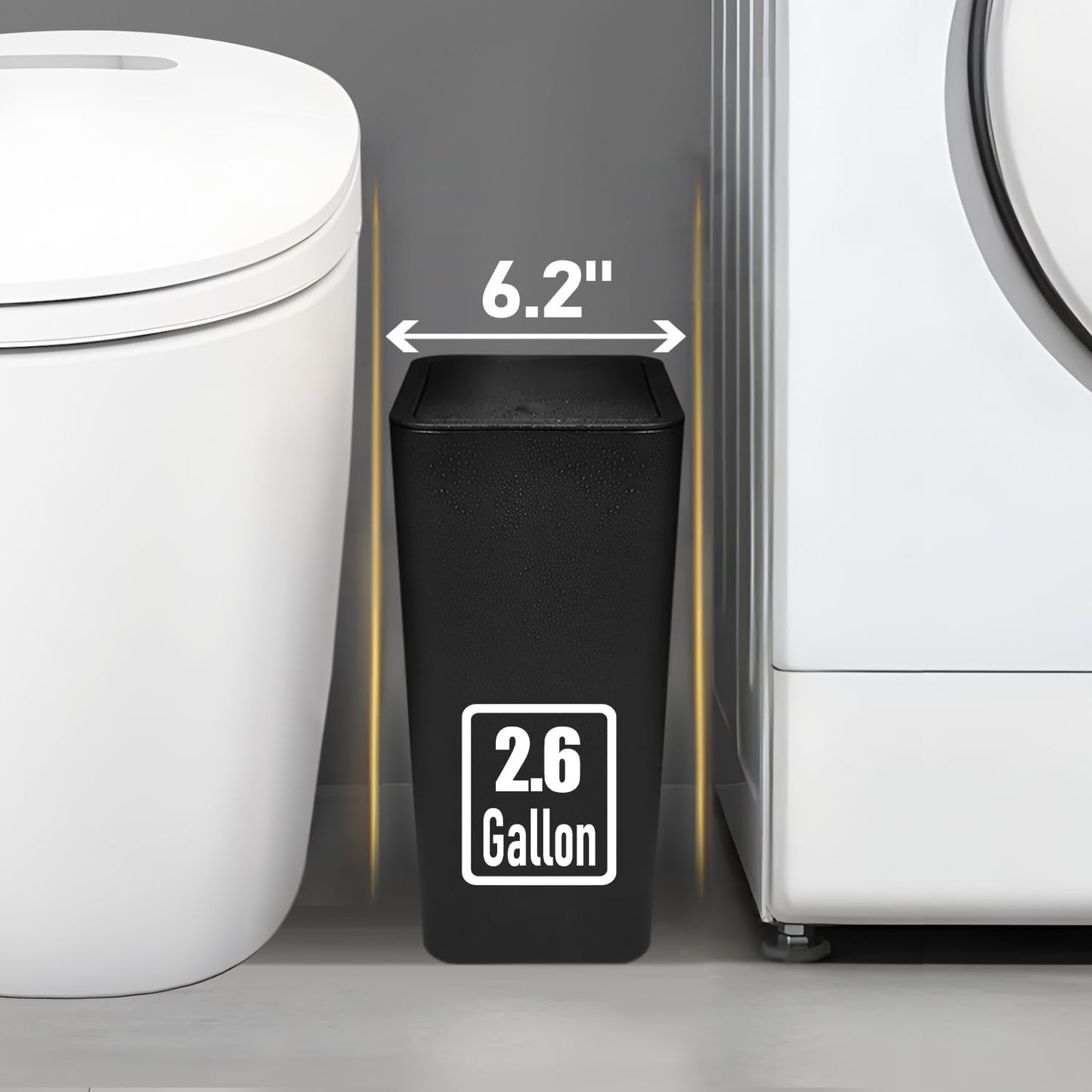 TIPGO Bathroom Trash Can with Lid, 10 Liter/ 2.6 Gallon Slim Garbage Can, Small Trash Bin Waste