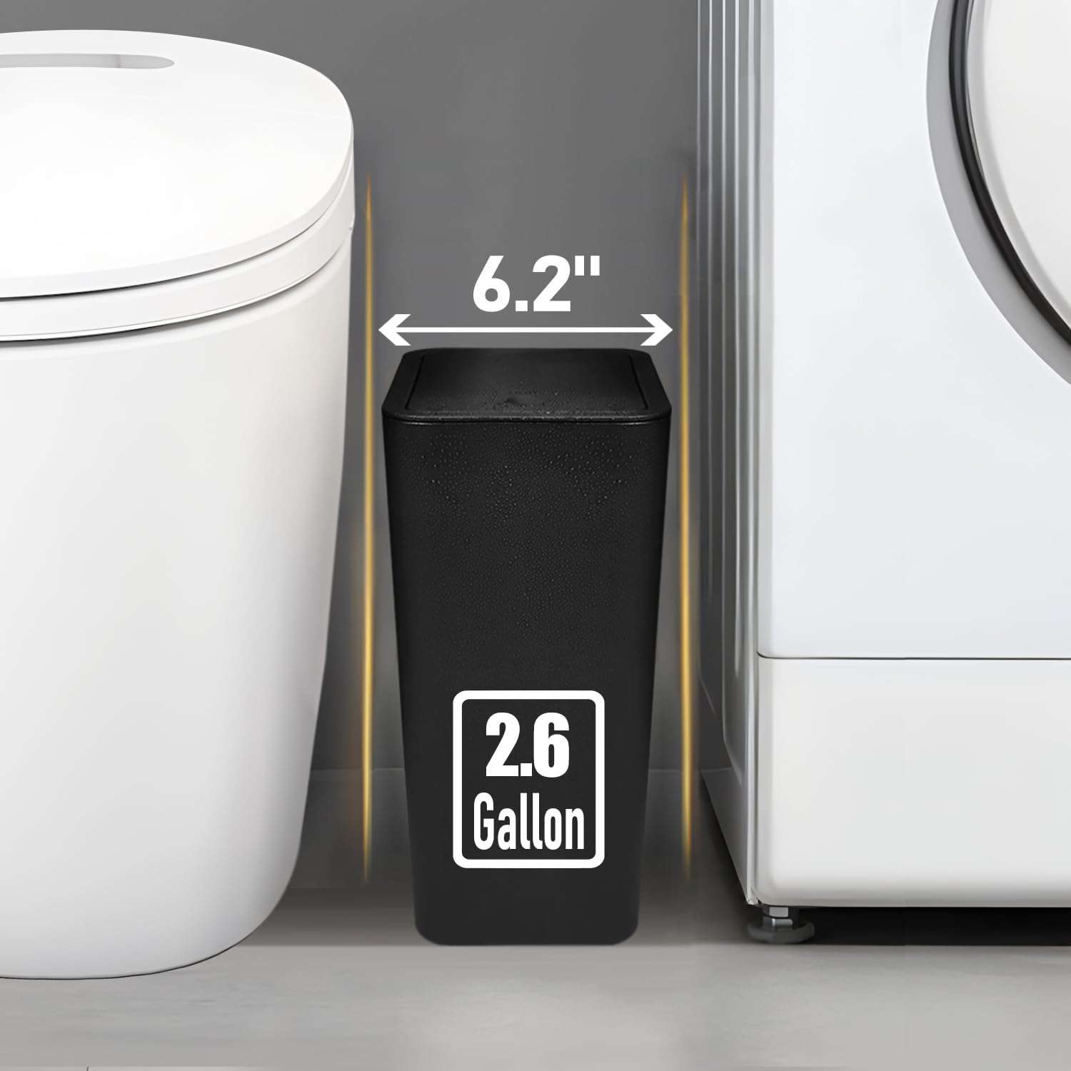 TIPGO Bathroom Trash Can with Lid, 10 Liter/ 2.6 Gallon Slim Garbage Can, Small Trash Bin Waste