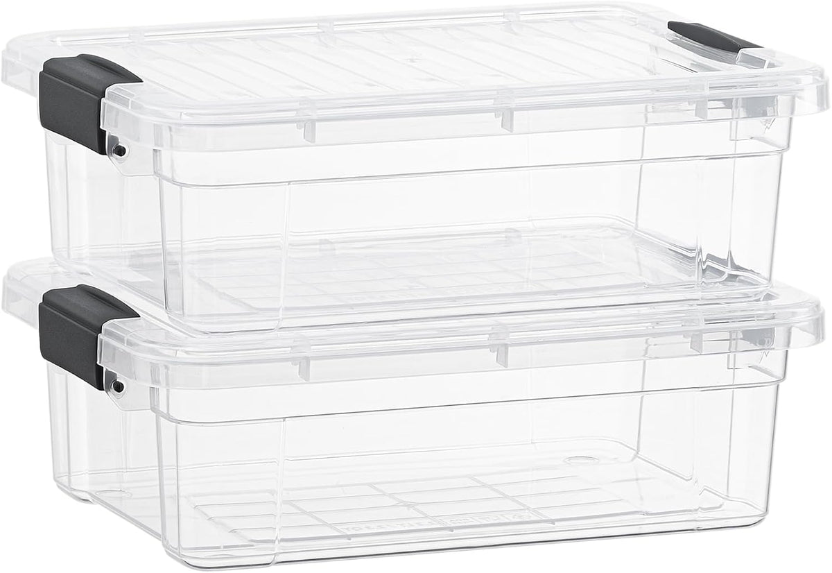 Superio Storage Bins with Lids- 2 Pack, 7.4 Qt Clear Boxes for Organizing, Stackable Plastic