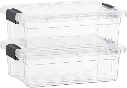 Superio Storage Bins with Lids- 2 Pack, 7.4 Qt Clear Boxes for Organizing, Stackable Plastic