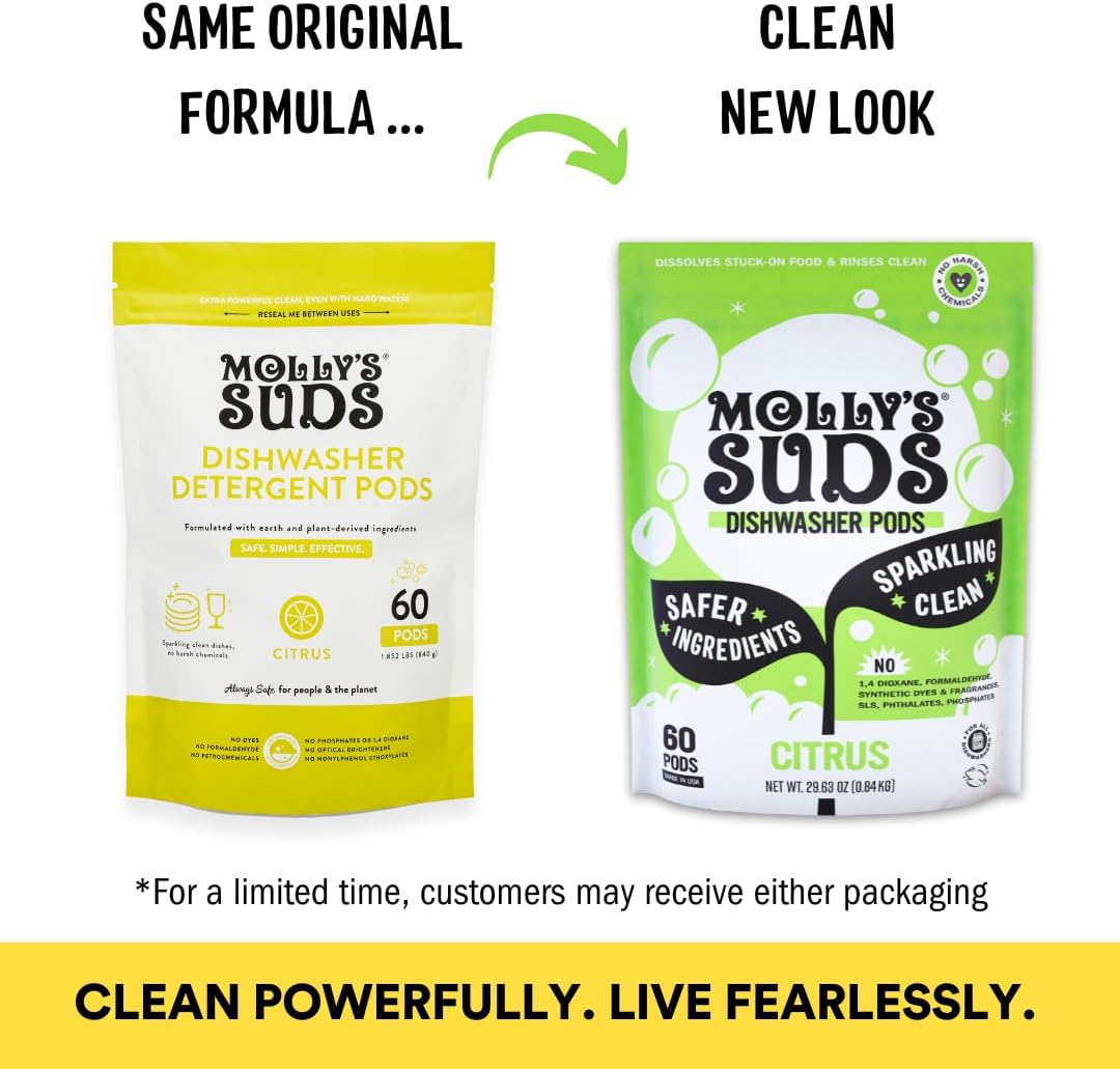 Molly's Suds Dishwasher Pods | Clean Dishwasher Detergent, Cuts Grease & Rinses Clean