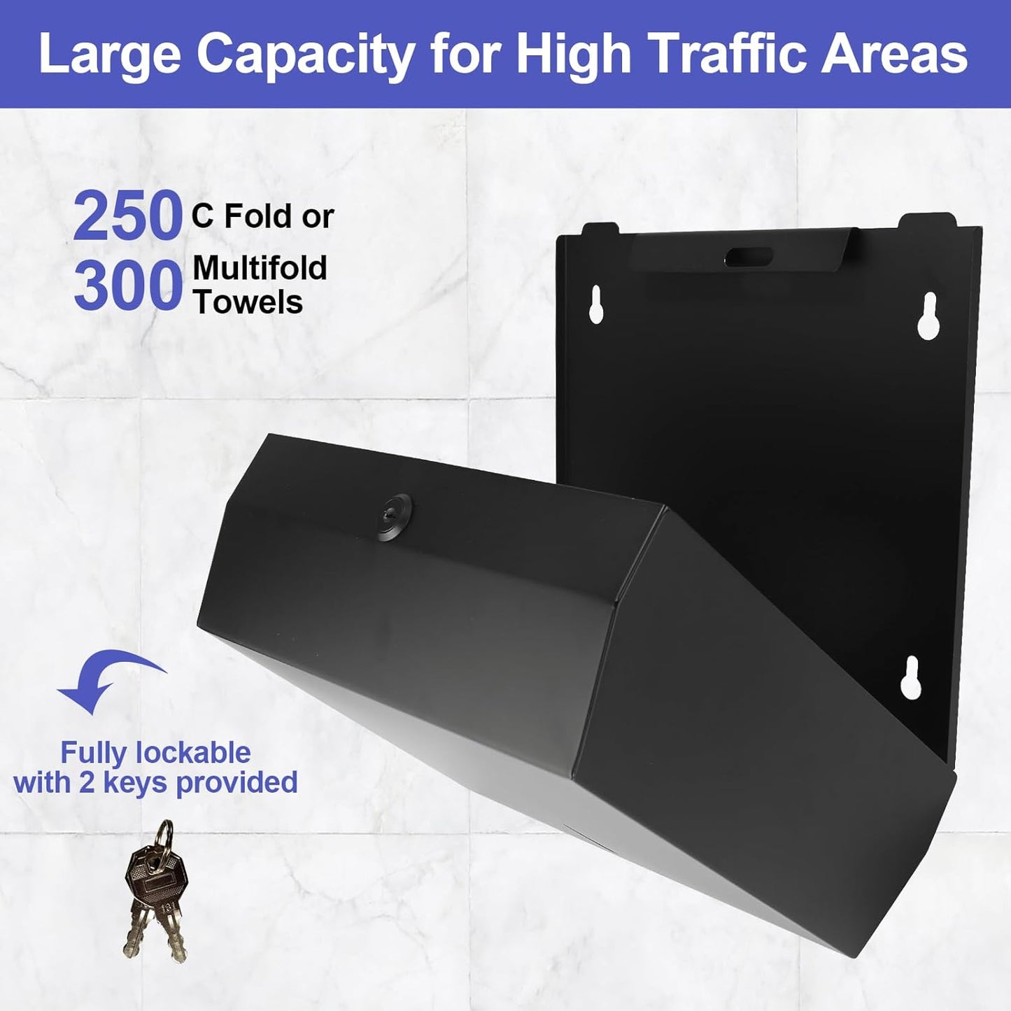 Paper Towel Dispenser Wall Mount, Matte Black Stainless Steel Commercial Paper Towel Holder with