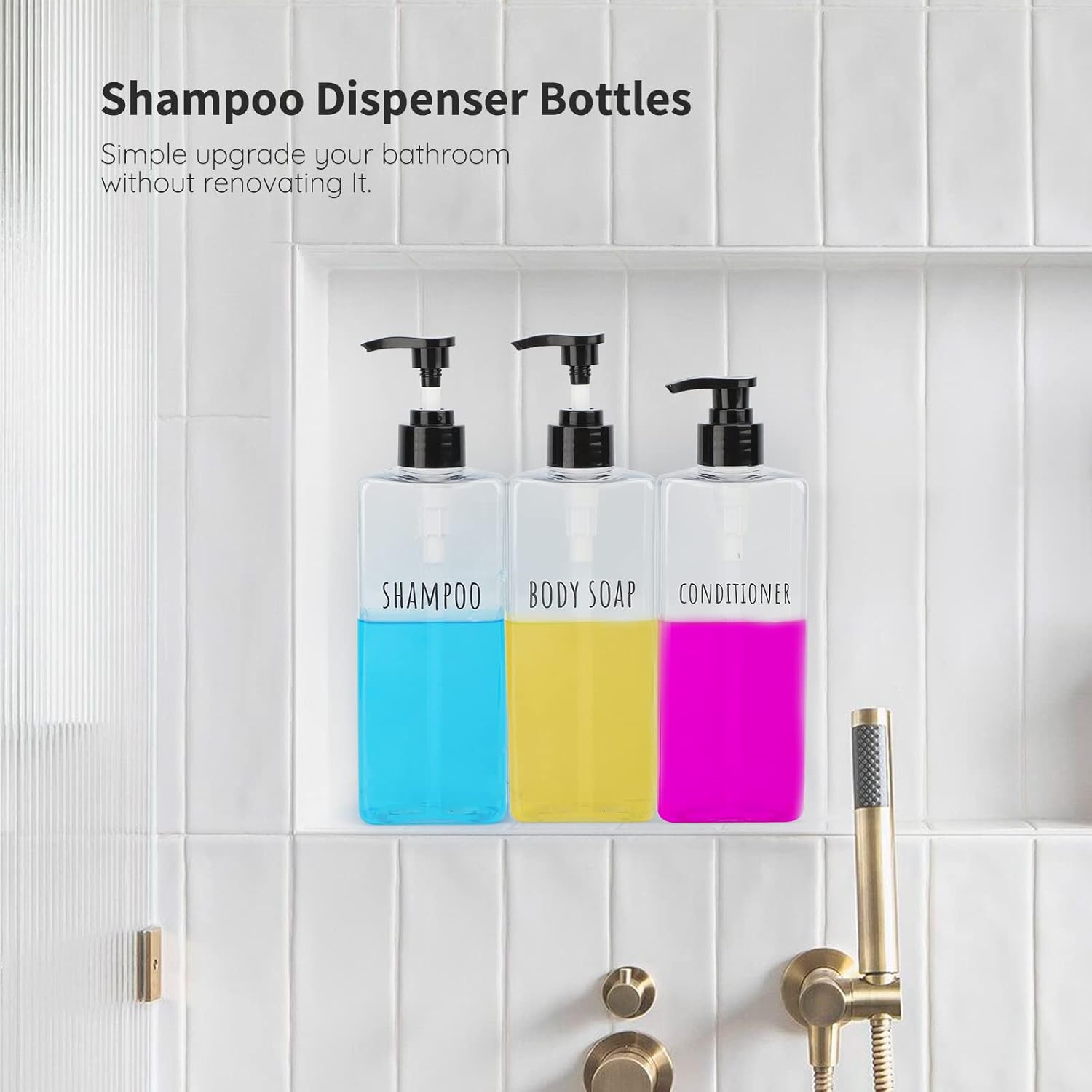 Segbeauty Clear Square Shampoo Bottles, 3pcs 16.9oz Refillable Plastic Lotion Dispenser with Pump