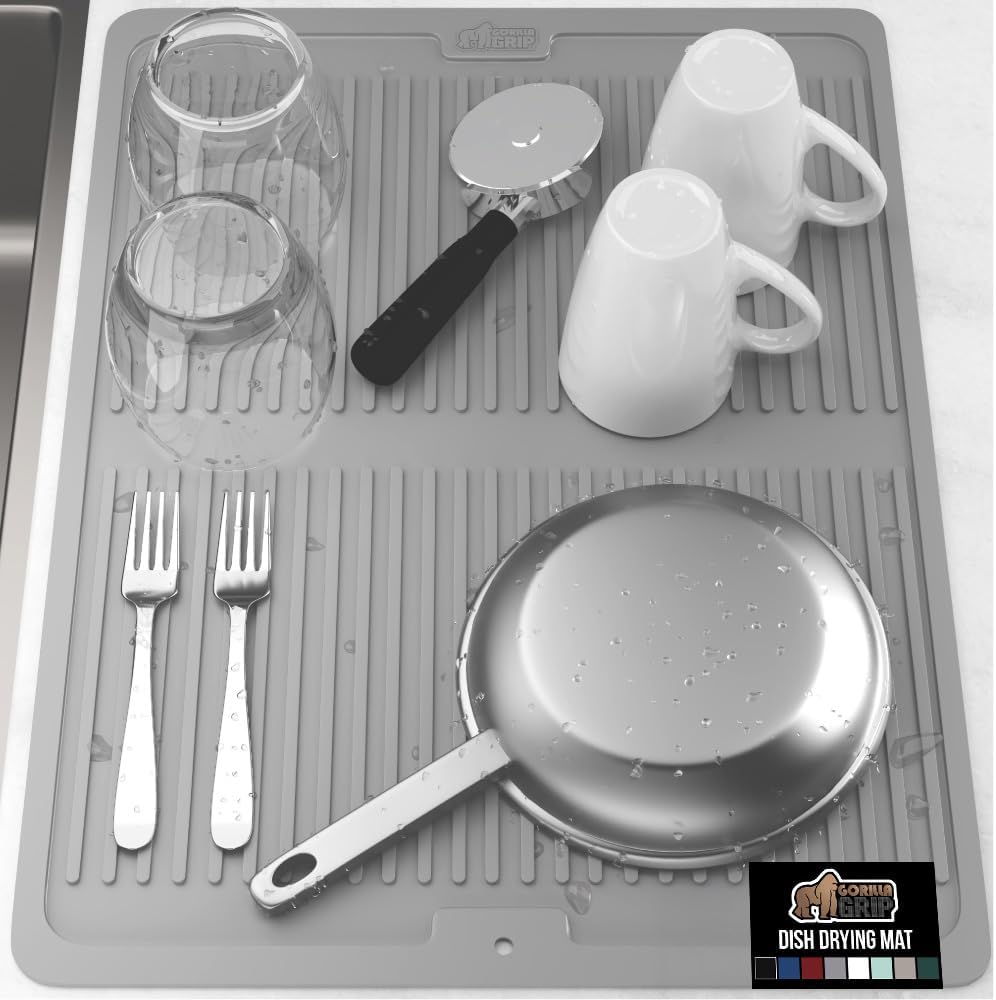 GORILLA GRIP 100% BPA-Free Patented Silicone Dish Drying Mat for Kitchen Counter, 18x24 Inch, Water
