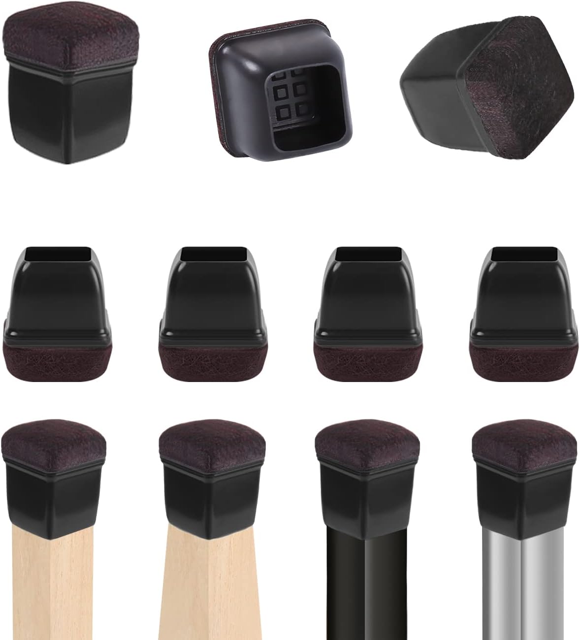 Ezprotekt 24 Pcs Extra Small Square Chair Leg Floor Protectors, Silicone Felt Furniture Pads