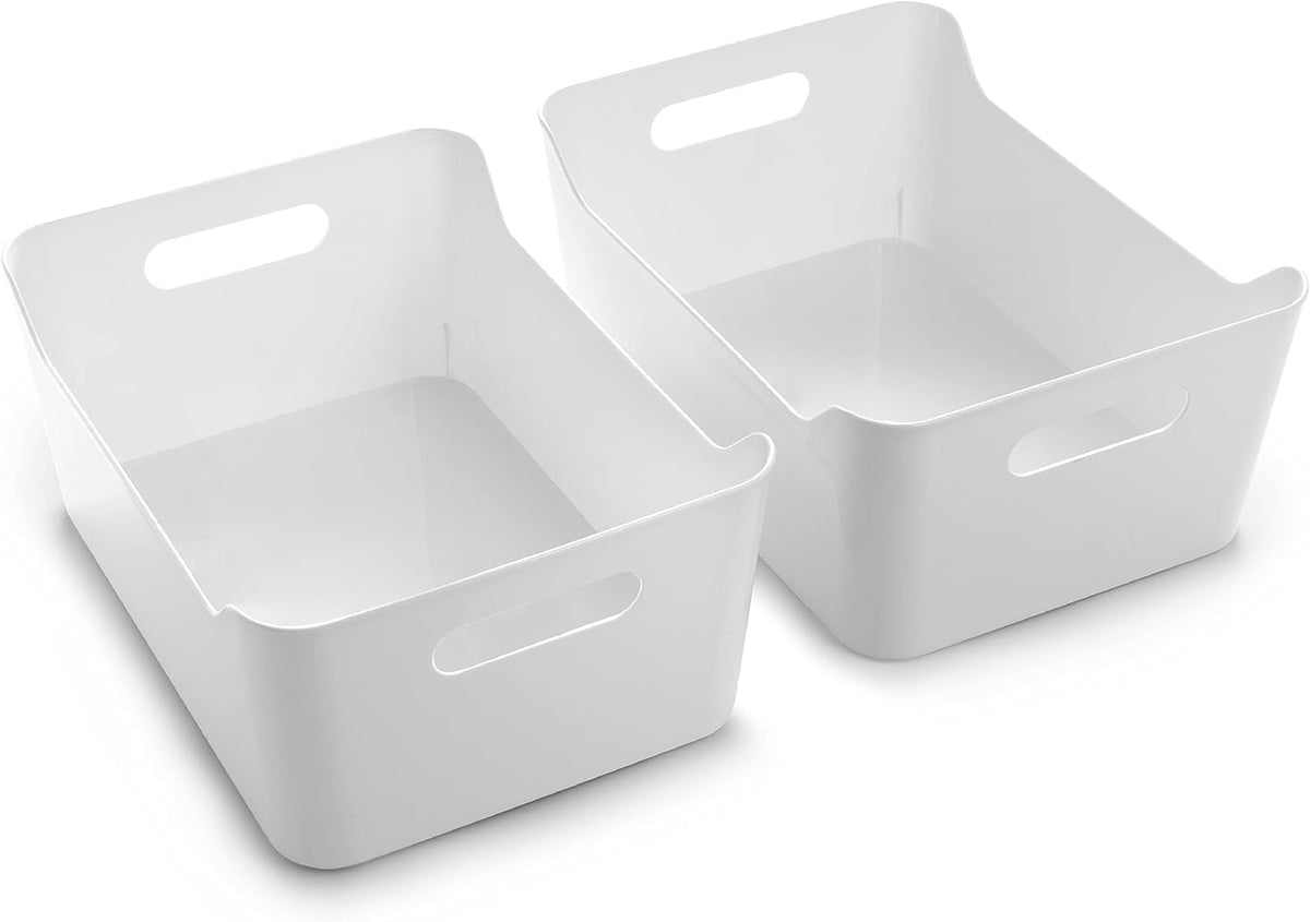 BINO Plastic Storage Bins - Small 2 Pack, White - THE SOHO COLLECTION - Pantry Organizers and