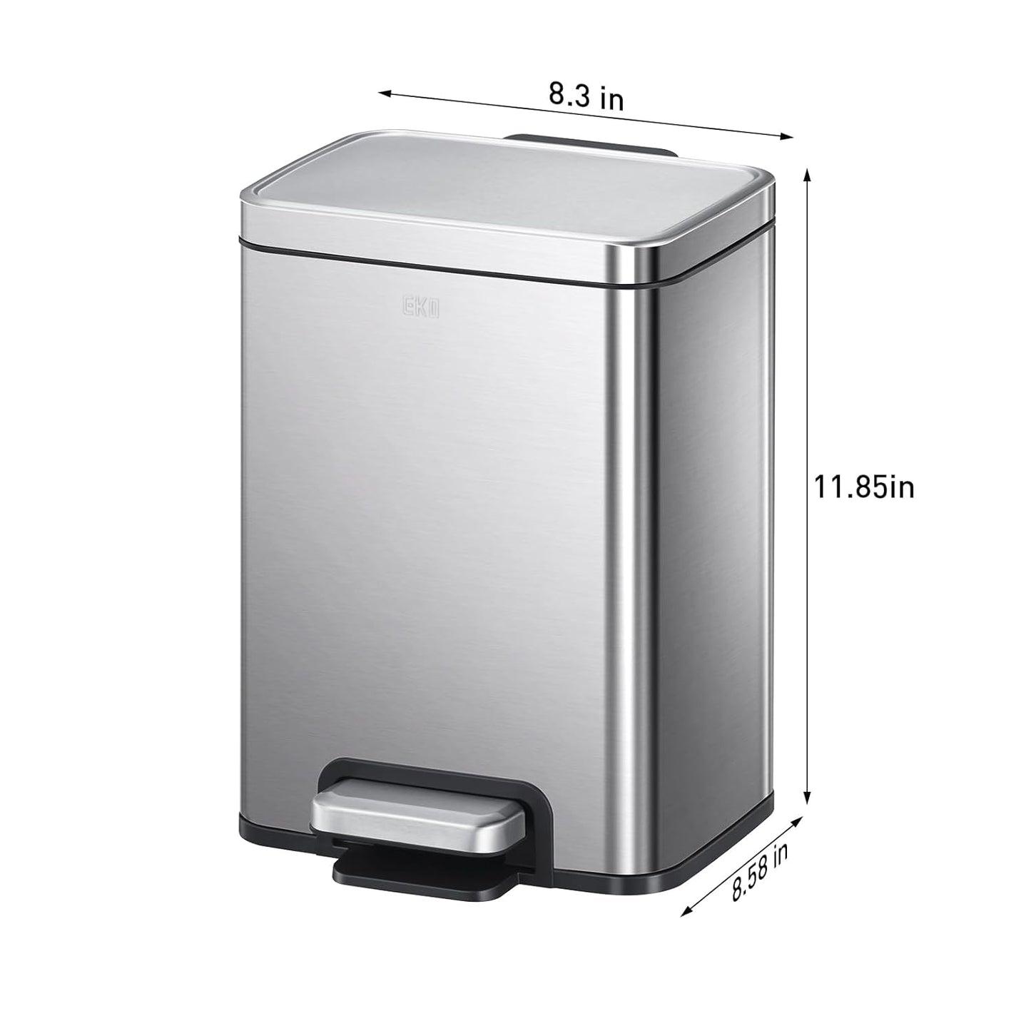 EKO Madison 6L / 1.6 Gal Bathroom Trash Can with Lid and Removable Inner Basket, Rectangular Small