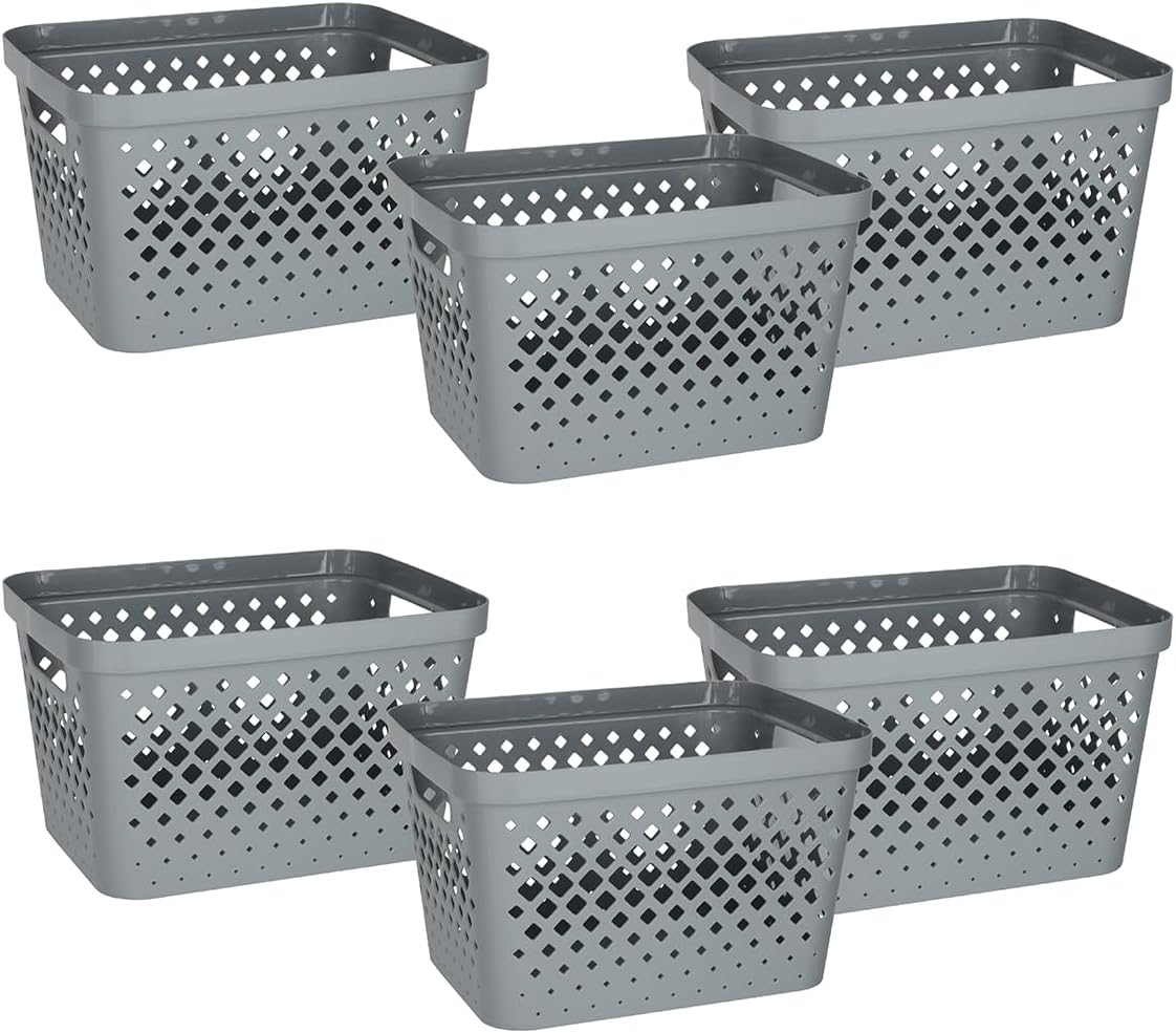 Glad Plastic Storage Basket Set, Value Pack of 6 | Open Storage Bins for Shelves, Bathroom, Pantry