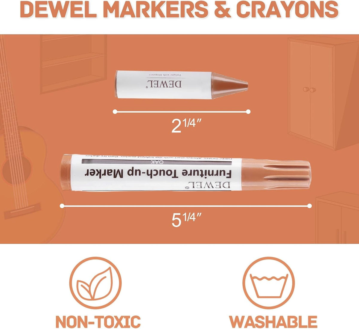DEWEL Wood Furniture Markers & Filler Sticks Repair Kit, New Improved 12 Colors Touch Up Markers