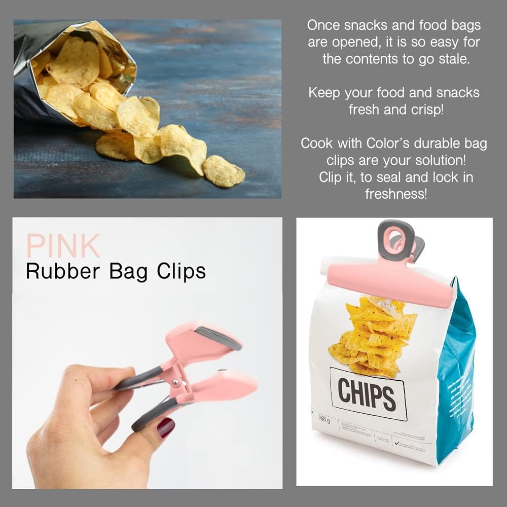 COOK WITH COLOR Food Clips - Wide Heavy Duty Chip Clips, Large Bag Clips for Food Storage with Air