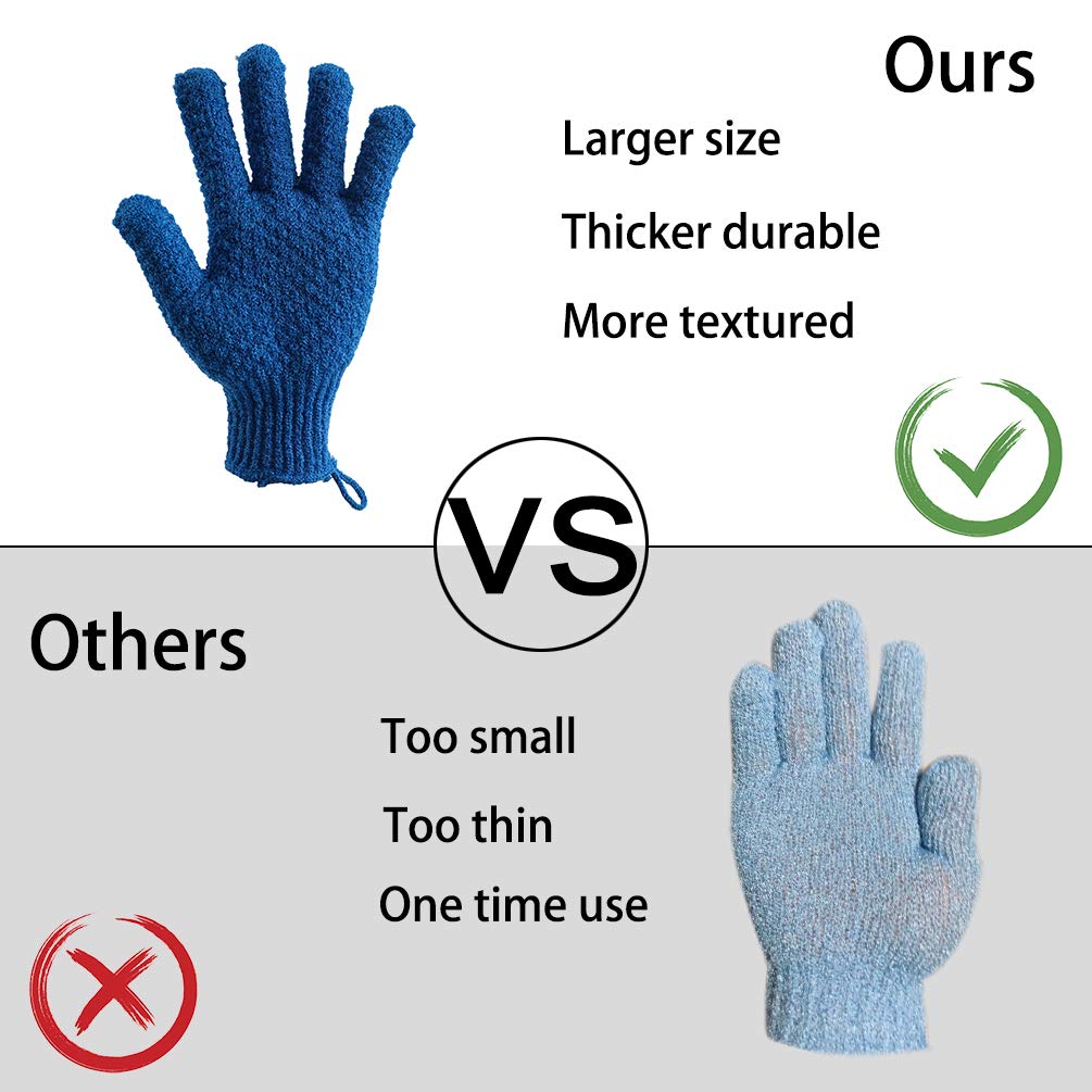 Bath Exfoliating Gloves Scrub - 4 pcs (2 Pair) Lengthened and Large Exfoliating Scrubbing Gloves
