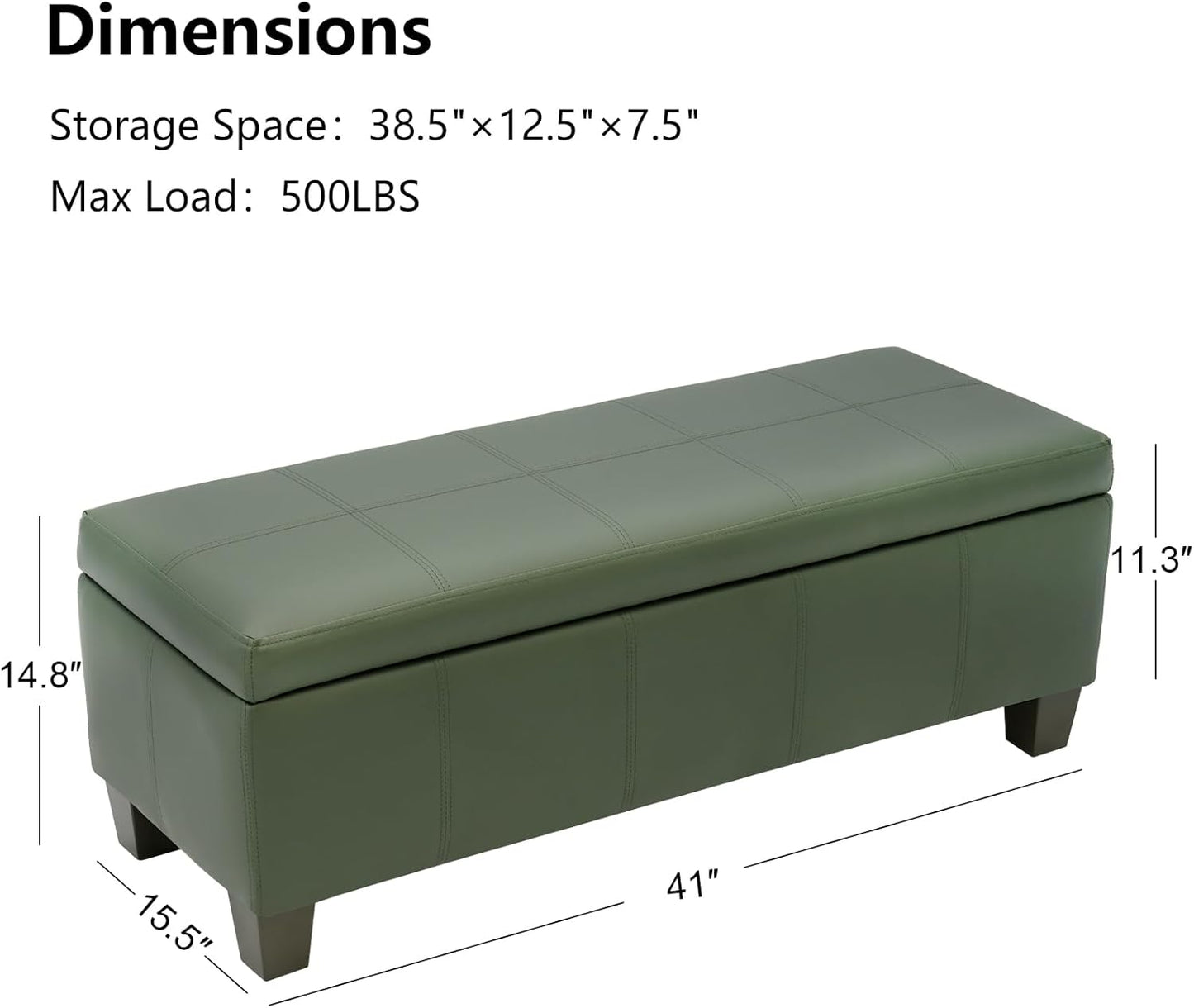 Teal Faux Leather Ottoman with Storage, Rectangular Extra Long Storage Bench for Bedroom and Living