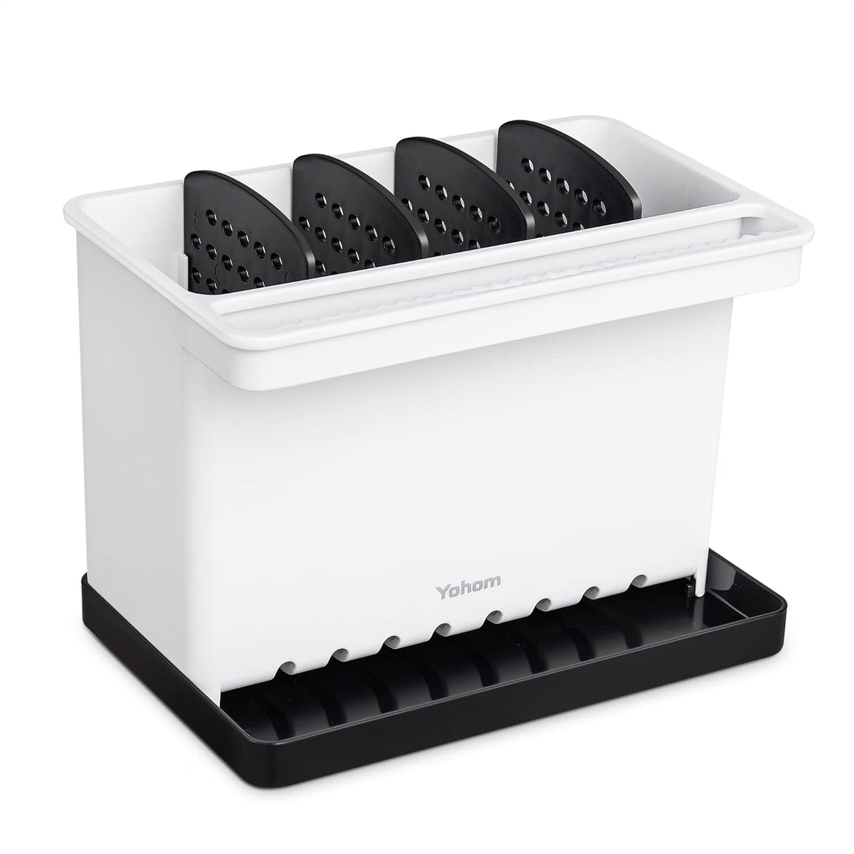 YOHOM Kitchen Sponge Brush Holder for Sink Black Dish Sponge Caddy Countertop Organizer Plastic