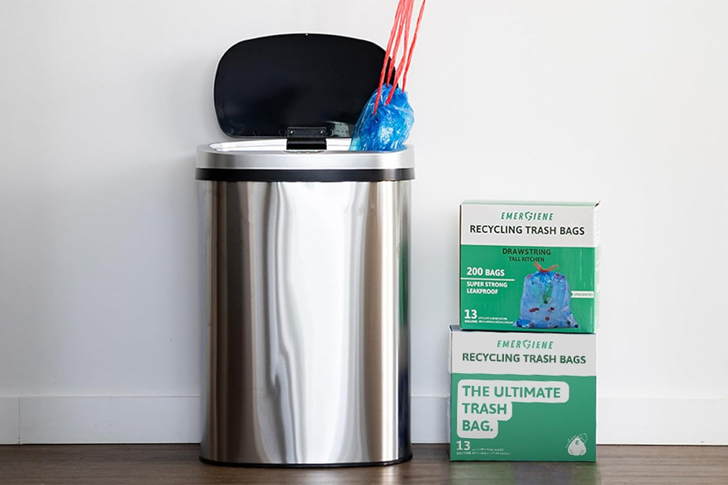 13 Gallon Recycling Trash Bags, 200 Count Drawstring Tall Kitchen Garbage Bags, Pre-Separated