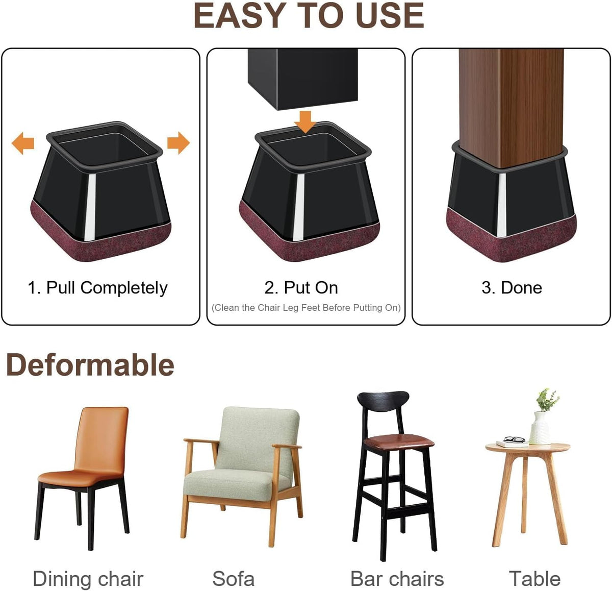 20 Pcs Chair Leg Floor Protectors for Hardwood Floors, Black Rubber Furniture Sliders with Felt