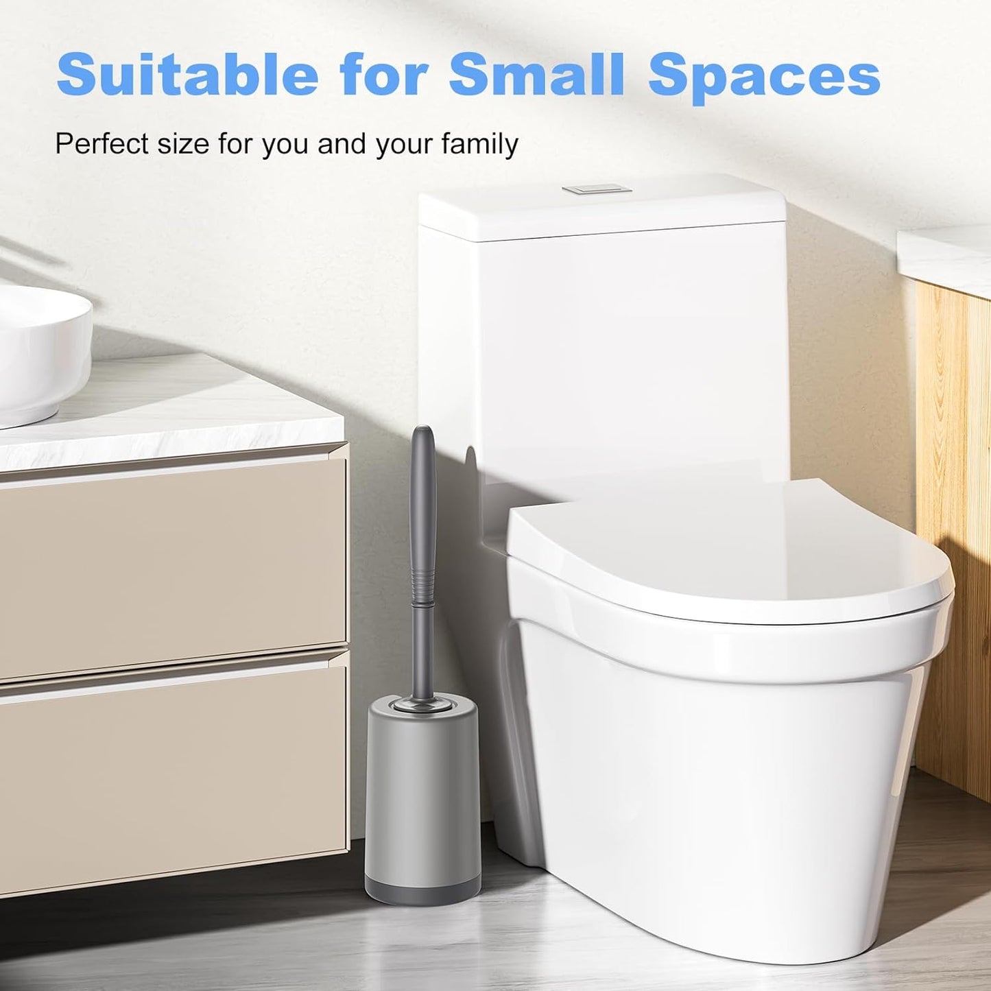 HAMITOR Toilet Bowl Brush Holder Set: Curved Design with Holder for Deep Cleaning Under Rim