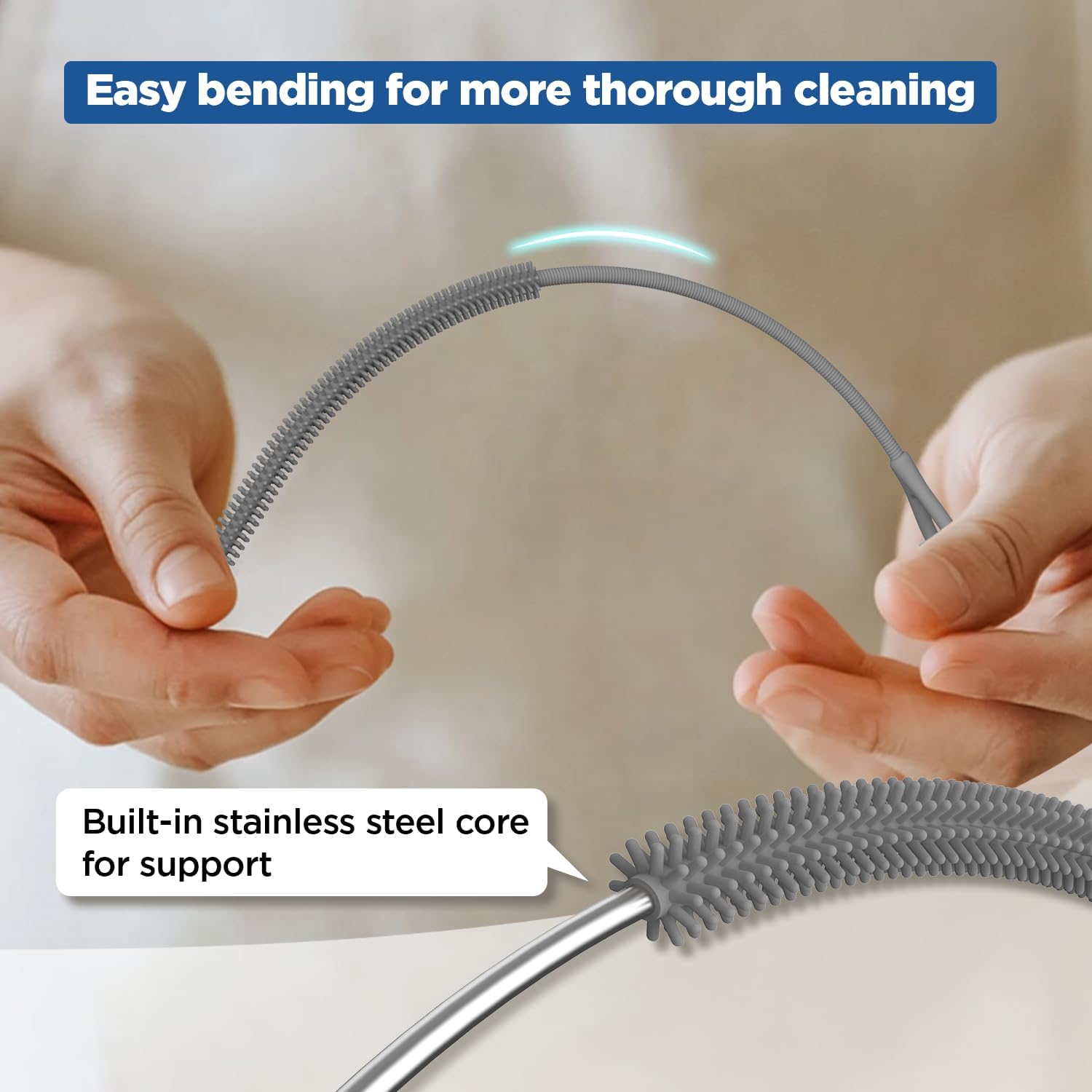 YOTIME Silicone Straw Cleaner Brush, 2Pcs Reusable Straw Brush Extra Long for Cleaning Tumbler with