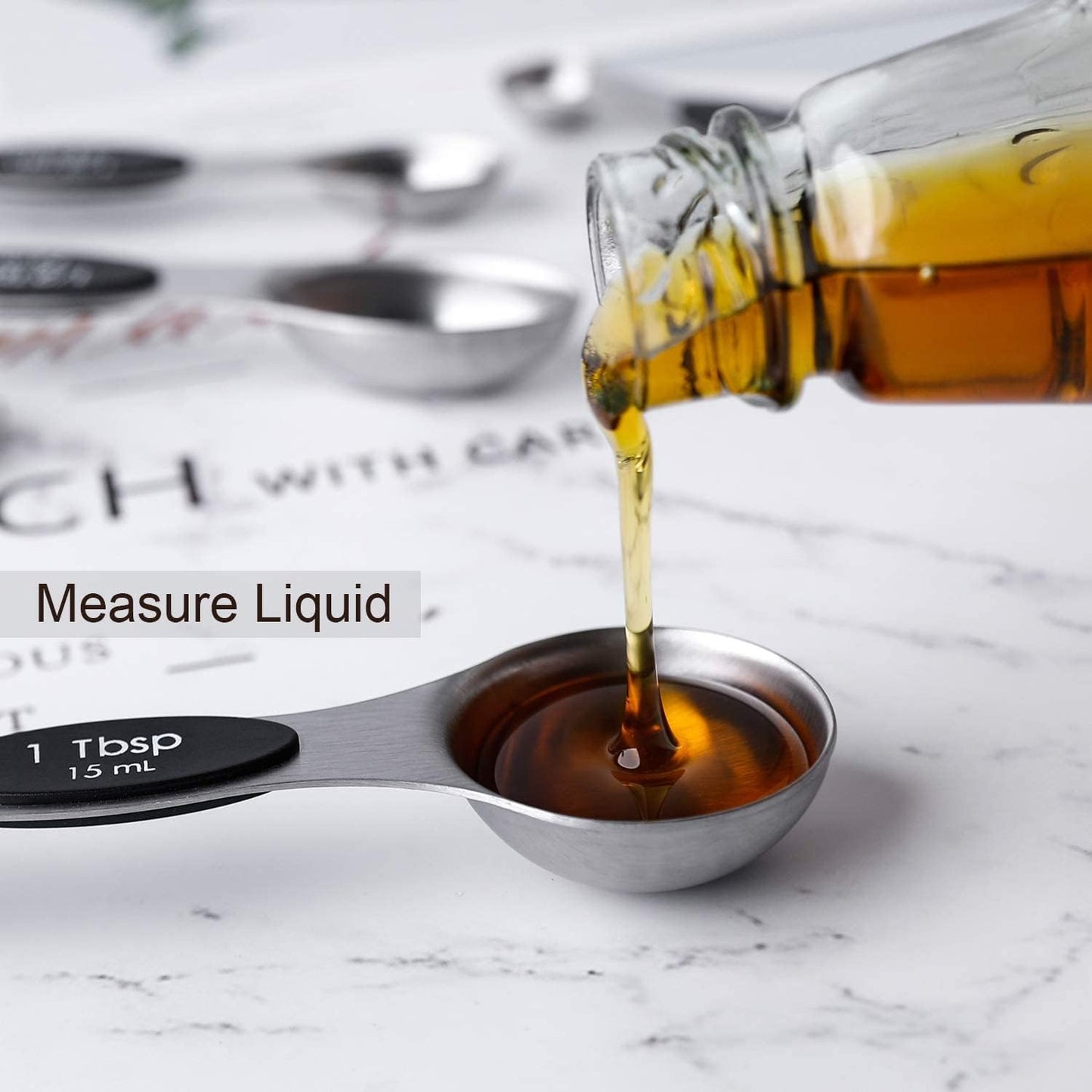 Magnetic Measuring Spoons Set of 8 Stainless Steel Stackable Dual Sided Nesting Teaspoons and