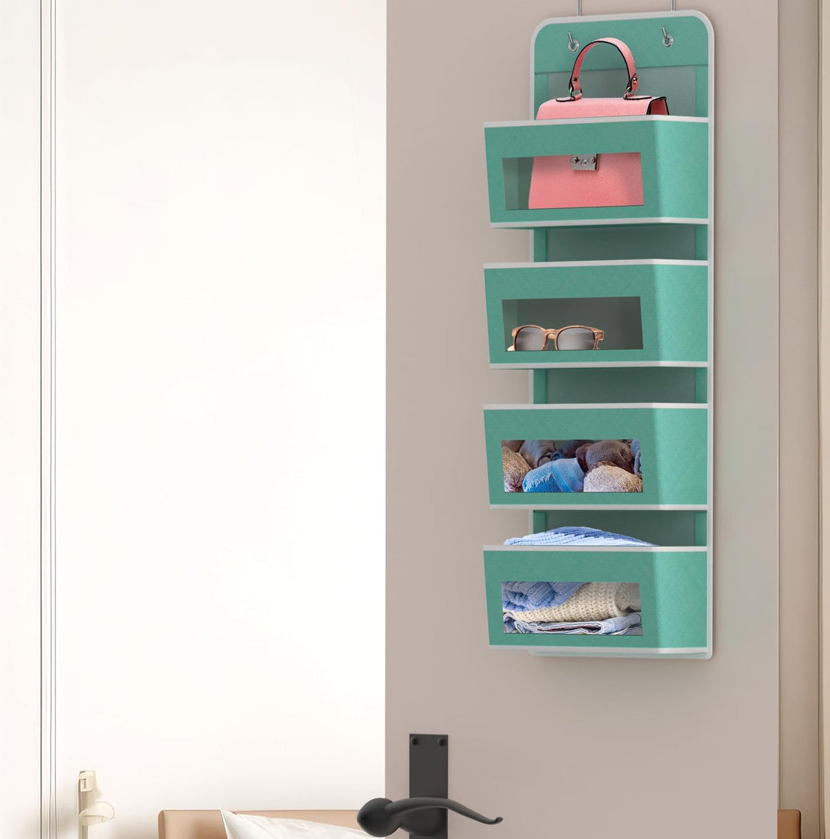 Simple Houseware 4 Clear Window Pocket Over Closet Door Storage Hanging Organizer for Bedroom